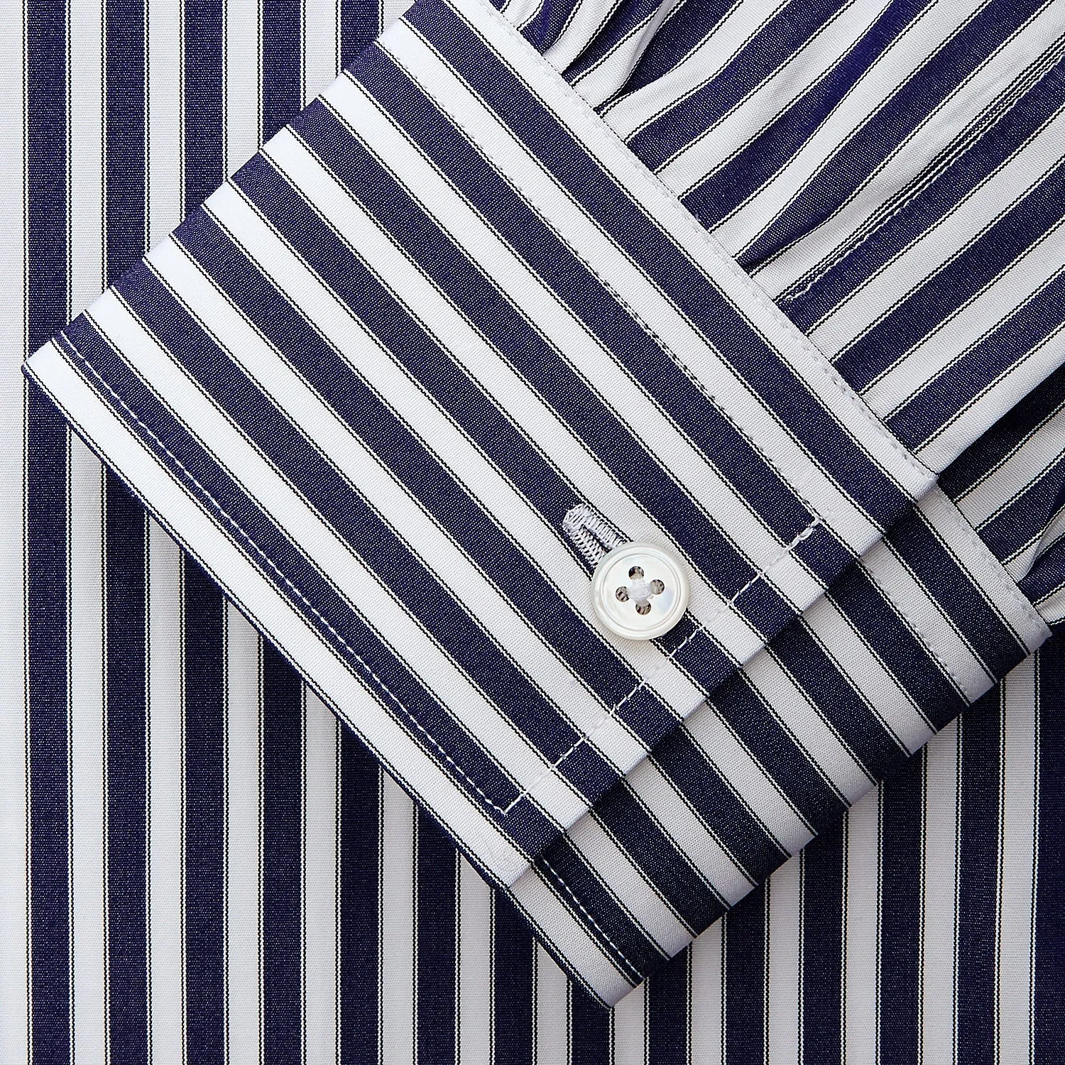 Navy & White Stripe Weekend Fit Shirt with Derby Collar and Single Button Cuffs sold by Turnbull & Asser product image thumbnail 4