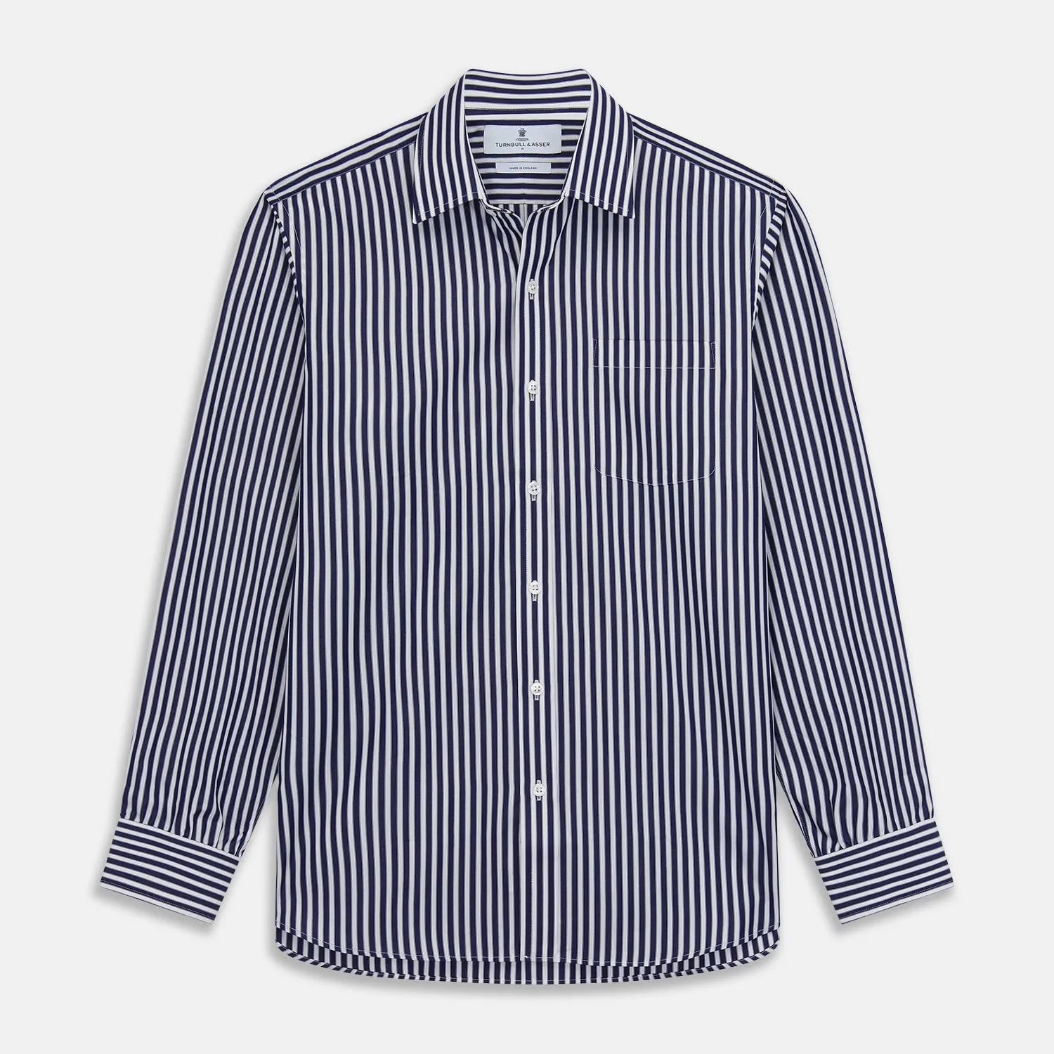 Navy & White Stripe Weekend Fit Shirt with Derby Collar and Single Button Cuffs sold by Turnbull & Asser product image thumbnail 2