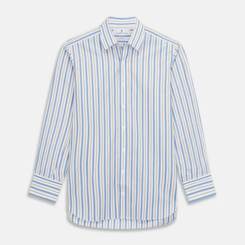 Blue Multi Stripe Regular Fit Shirt with T&A Collar and 3 Button Cuffs sold by Turnbull & Asser