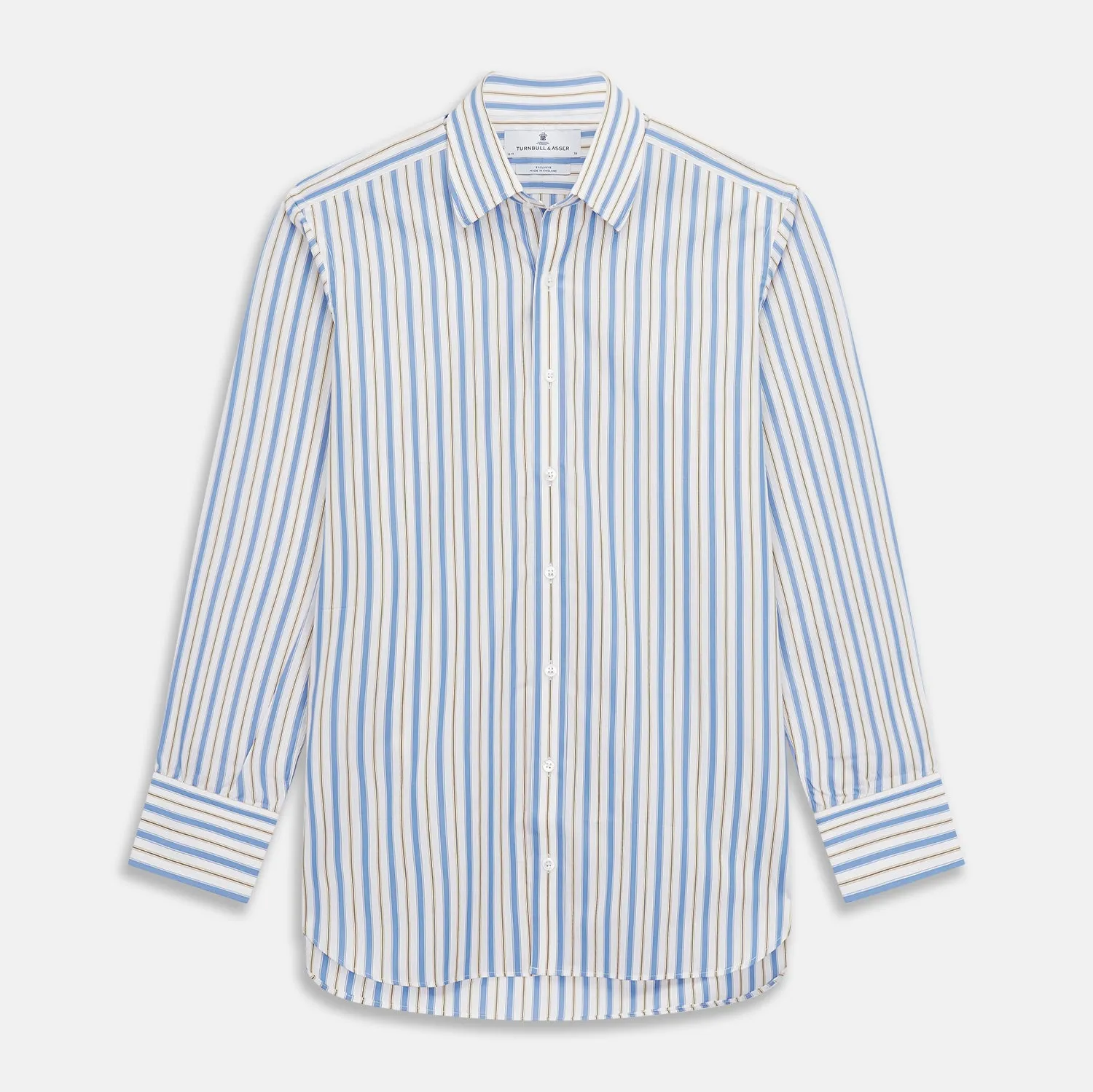 Blue Multi Stripe Regular Fit Shirt with T&A Collar and 3 Button Cuffs sold by Turnbull & Asser