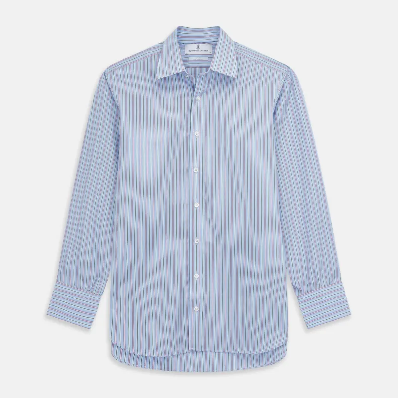 Blue, Purple & Green Stripe Regular Fit Shirt with T&A Collar and 3 Button Cuffs sold by Turnbull & Asser