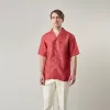 Crimson Delave Linen Holiday Fit Shirt with Revere Collar sold by Turnbull & Asser