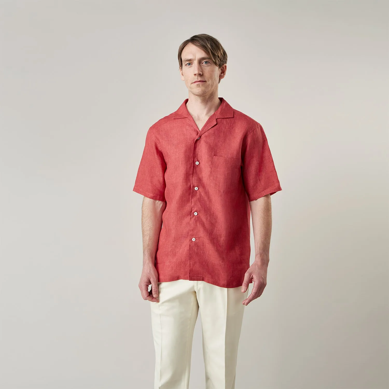 Crimson Delave Linen Holiday Fit Shirt with Revere Collar sold by Turnbull & Asser product image thumbnail 2