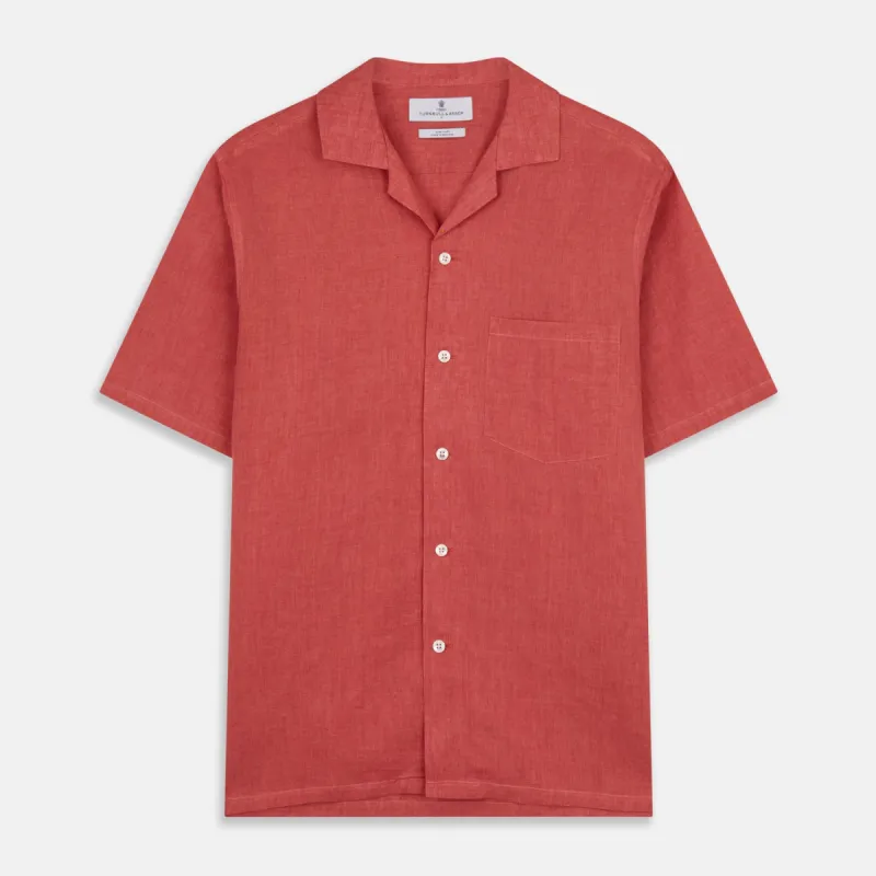 Crimson Delave Linen Holiday Fit Shirt with Revere Collar sold by Turnbull & Asser