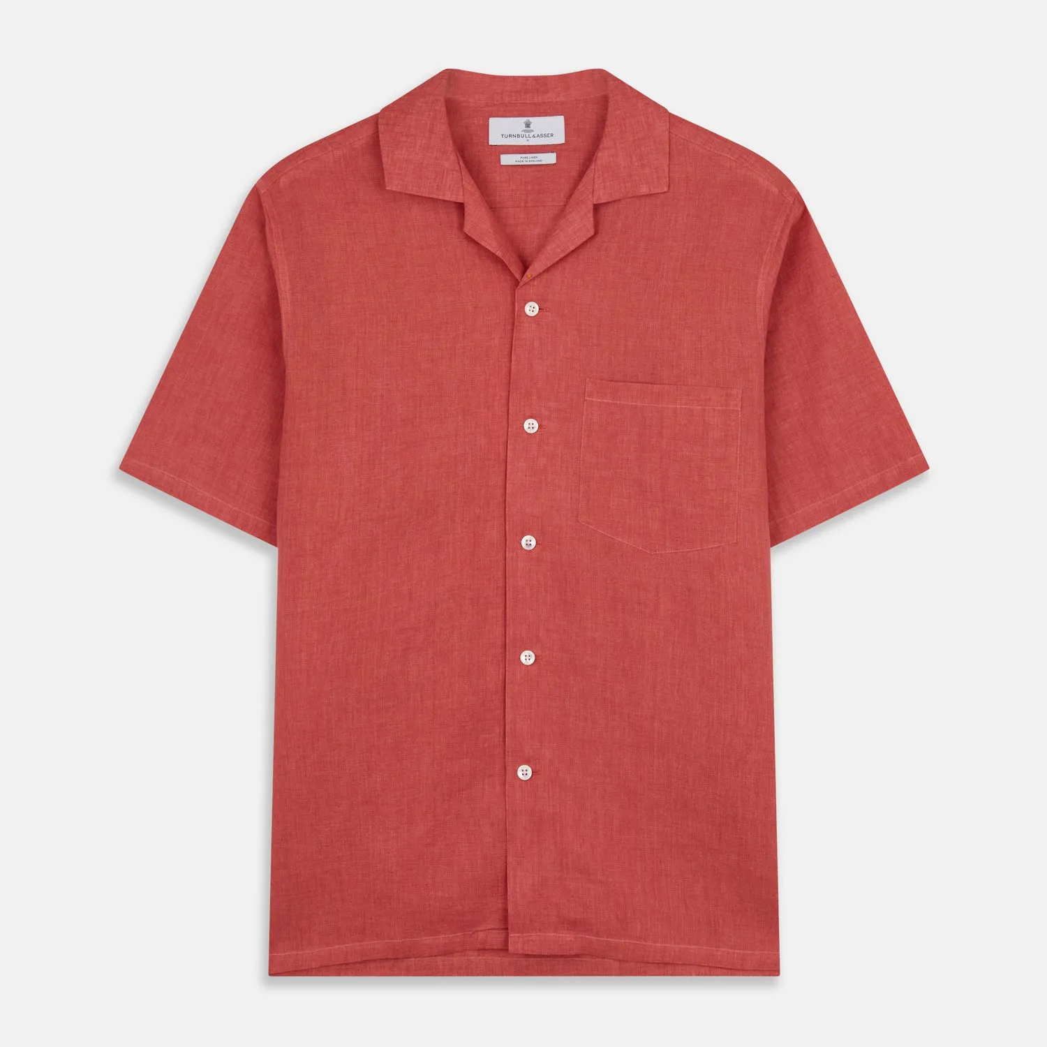 Crimson Delave Linen Holiday Fit Shirt with Revere Collar sold by Turnbull & Asser