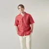 Crimson Delave Linen Holiday Fit Shirt with Revere Collar sold by Turnbull & Asser
