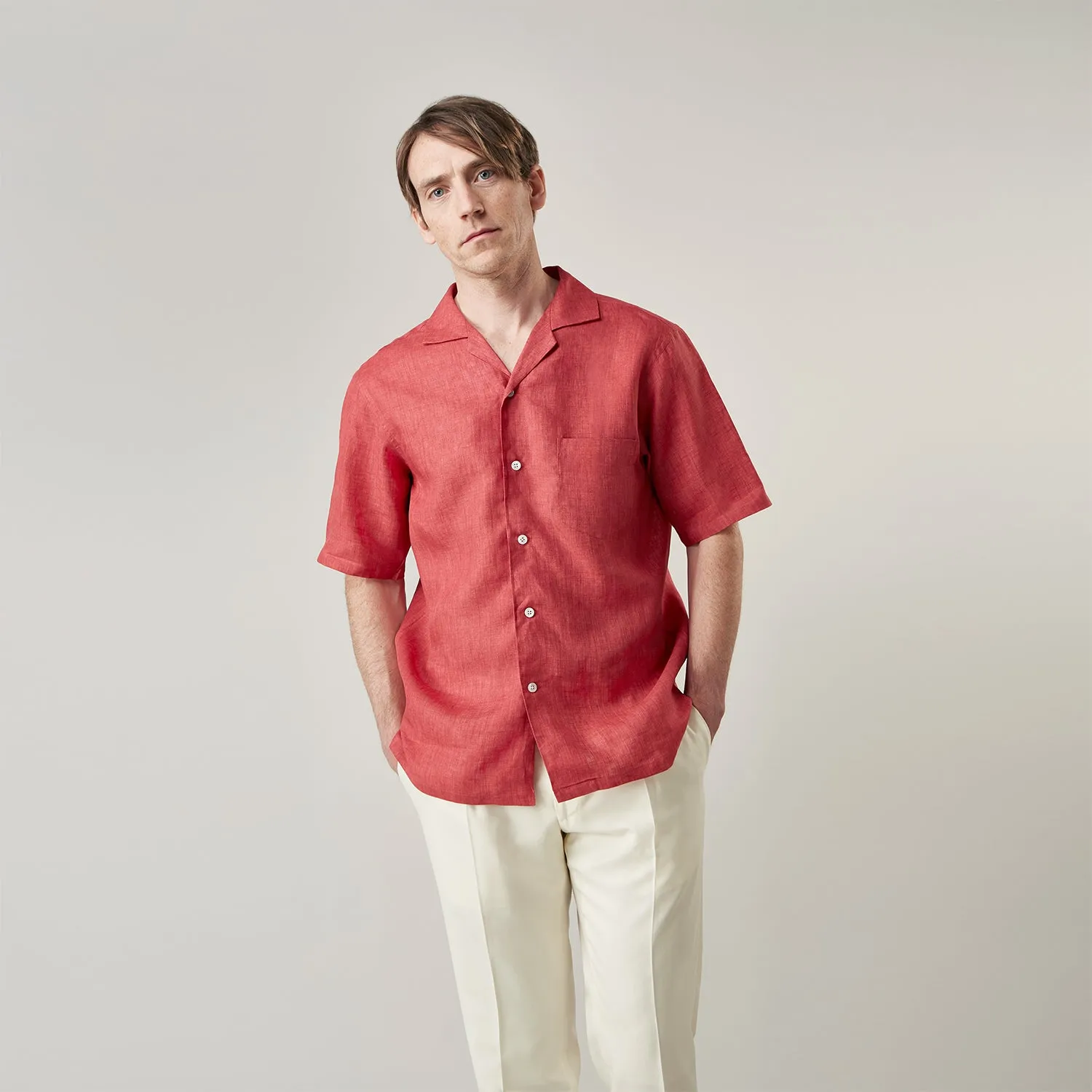 Crimson Delave Linen Holiday Fit Shirt with Revere Collar sold by Turnbull & Asser product image thumbnail 3