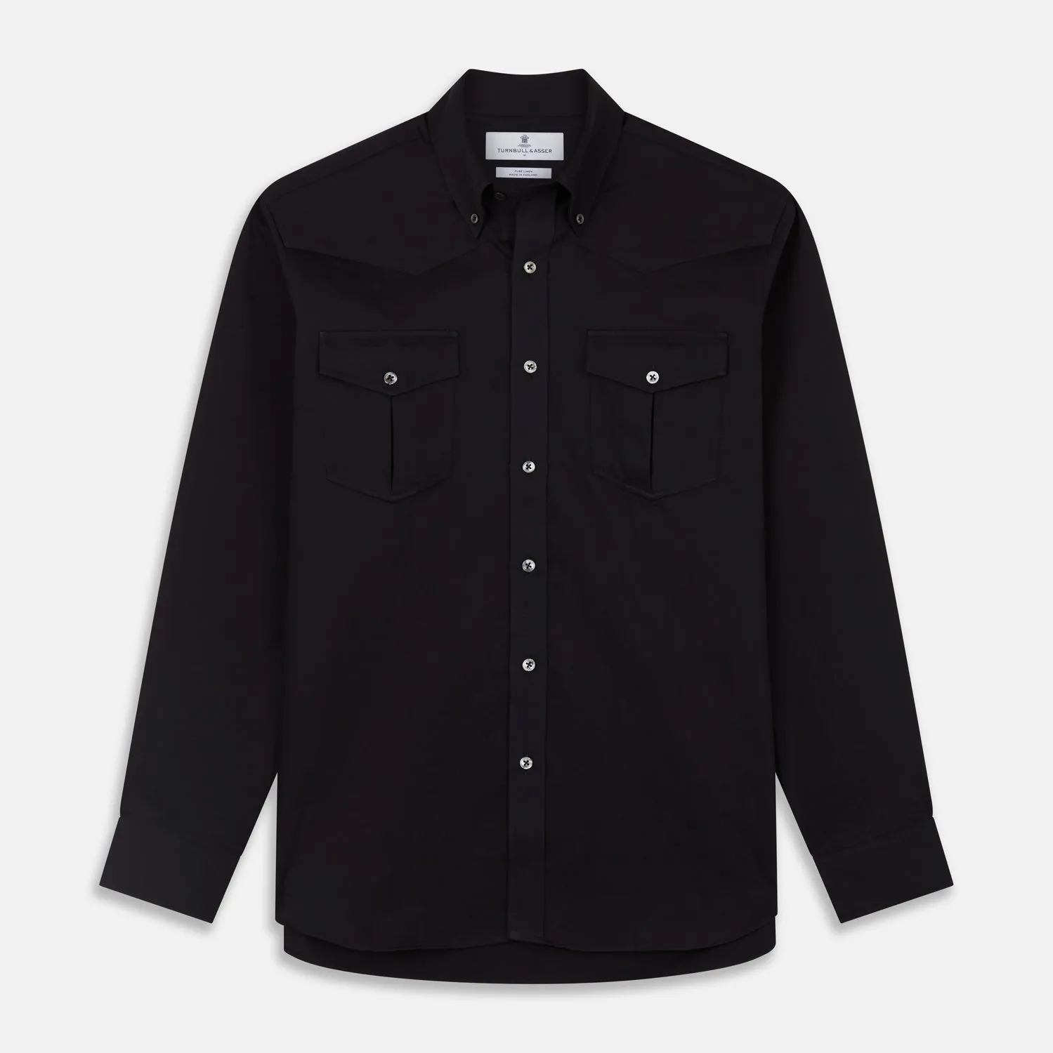 Navy Cotton Weekend Fit Western Shirt with Dorset Collar sold by Turnbull & Asser