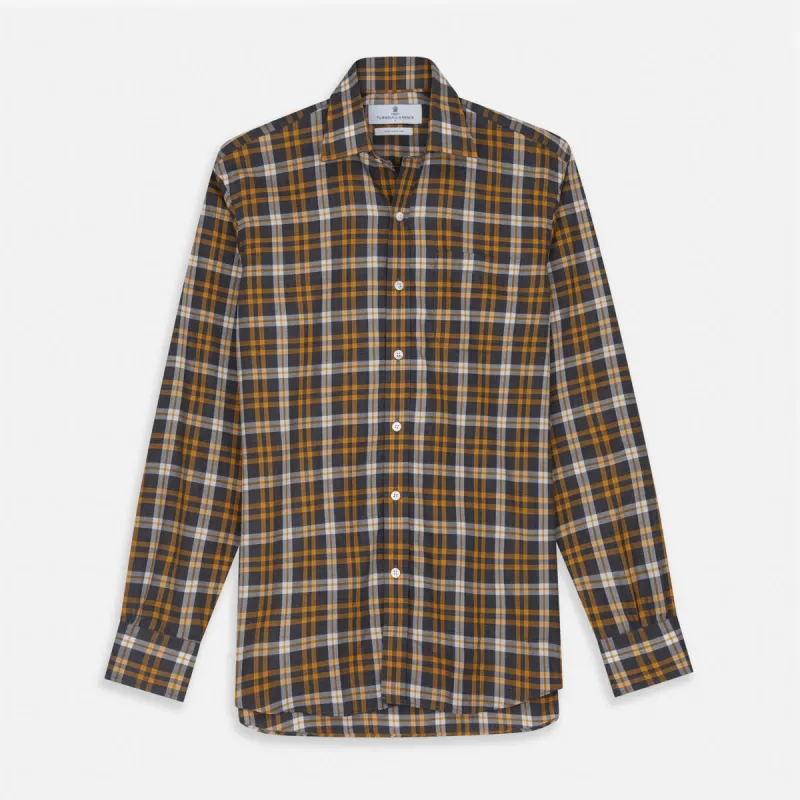 Yellow Check Weekend Fit Flannel Shirt with Derby Collar and 1-Button Cuffs sold by Turnbull & Asser