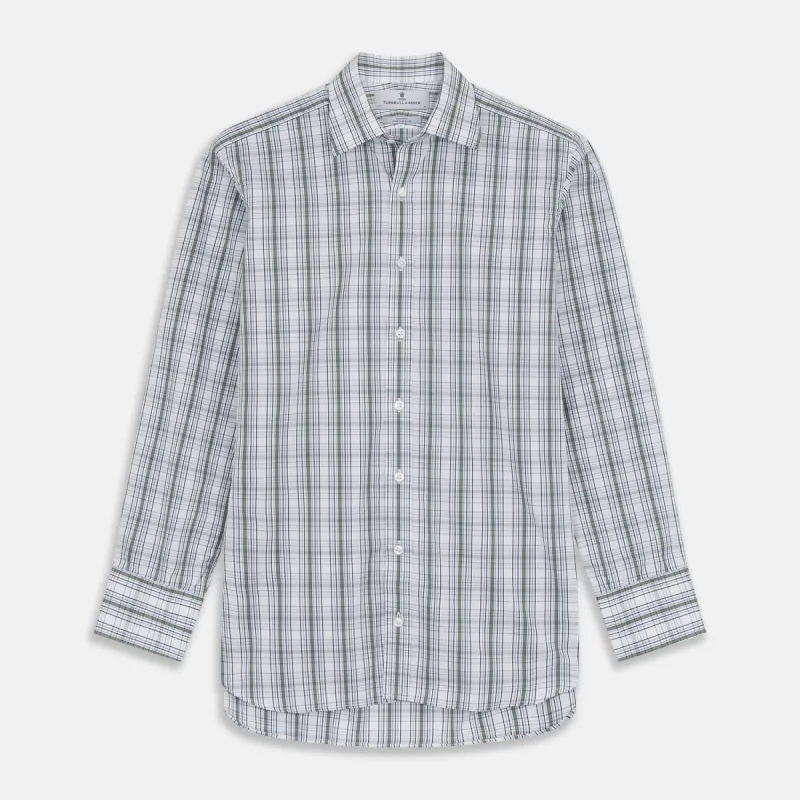 Tonal Green Check Regular Fit Shirt with T&A Collar and 3-Button Cuffs sold by Turnbull & Asser