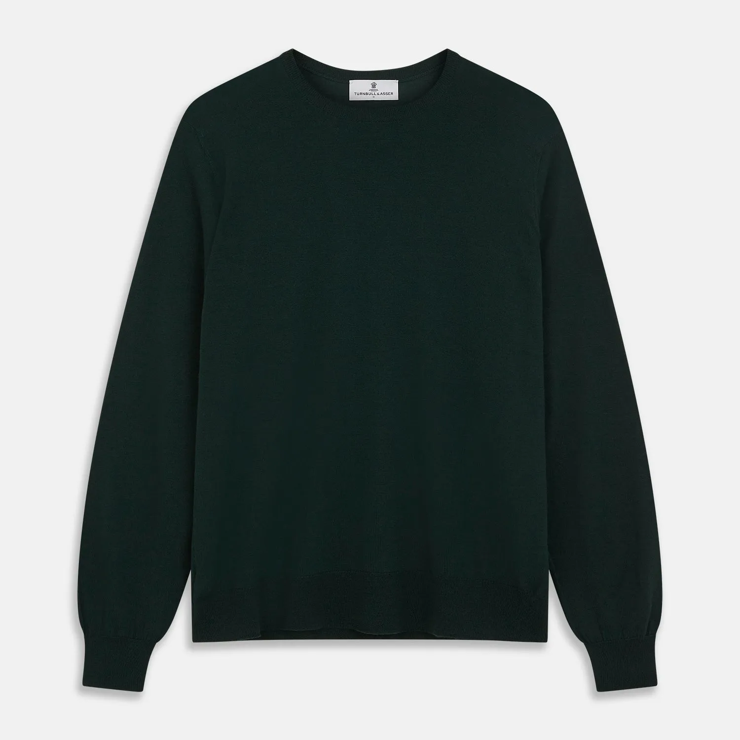 Forest Green Crew Neck Merino Jumper sold by Turnbull & Asser