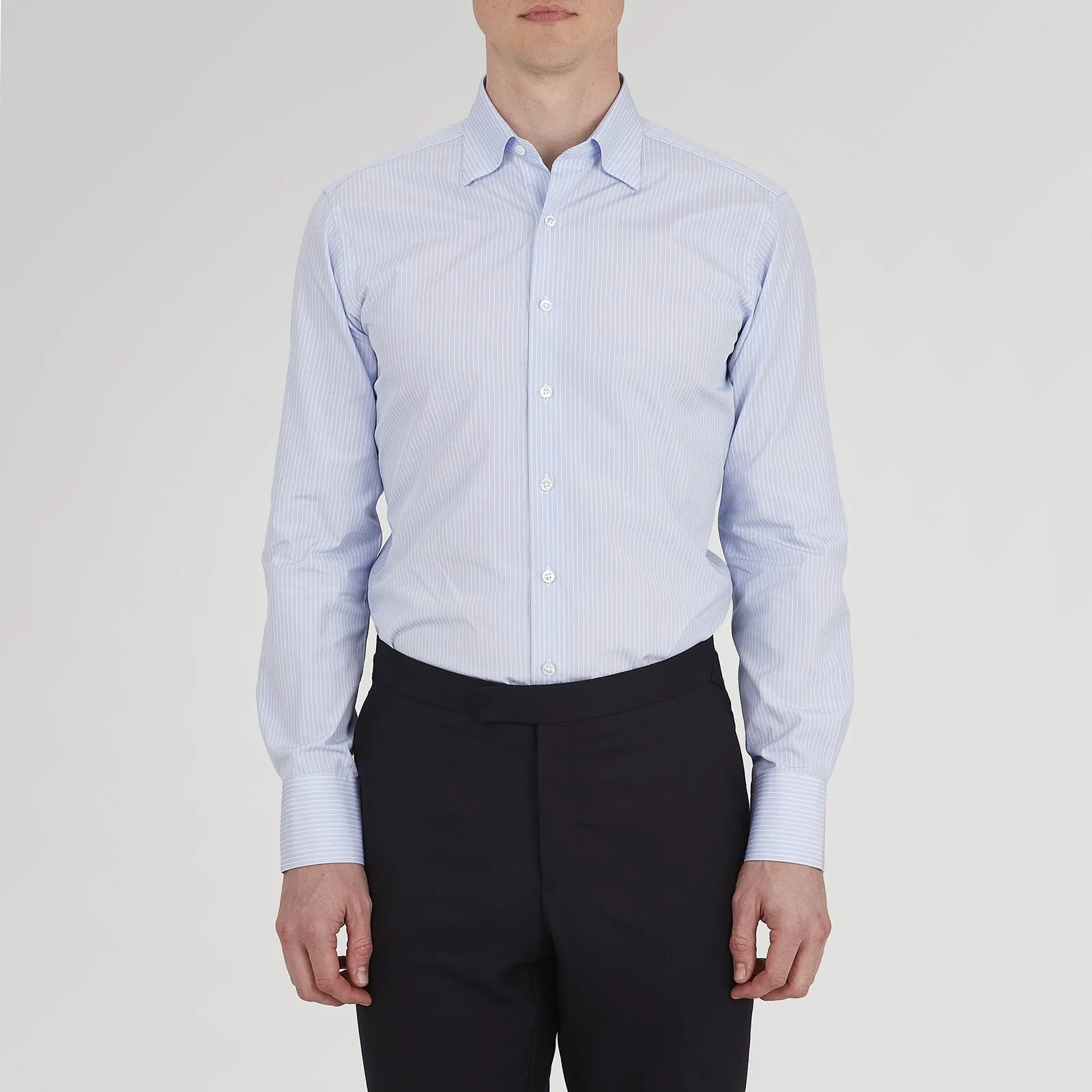 Tailored Fit Light Blue and White Pinstripe Shirt with Bury Collar and 3-Button Cuffs sold by Turnbull & Asser product image thumbnail 2