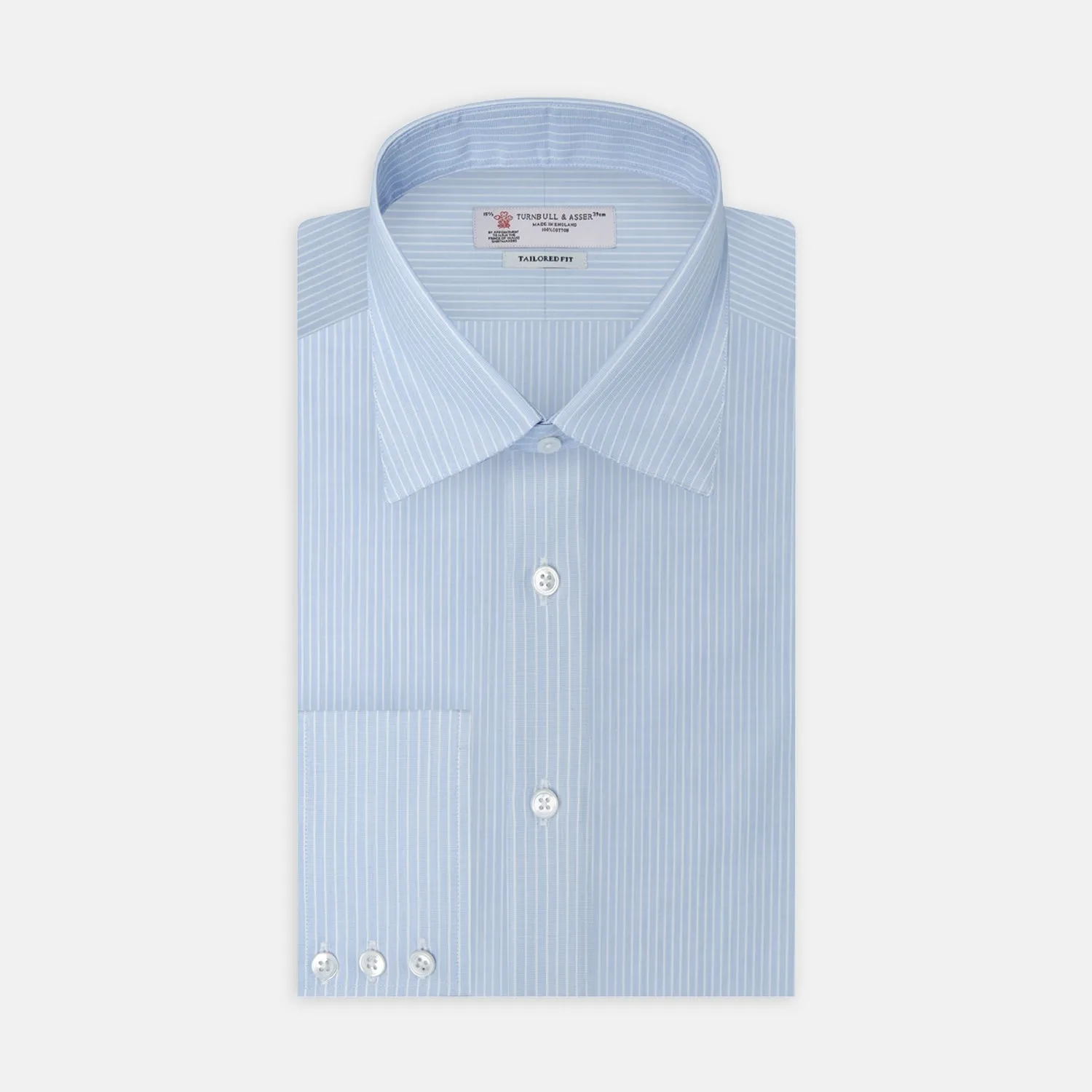 Tailored Fit Light Blue and White Pinstripe Shirt with Bury Collar and 3-Button Cuffs sold by Turnbull & Asser