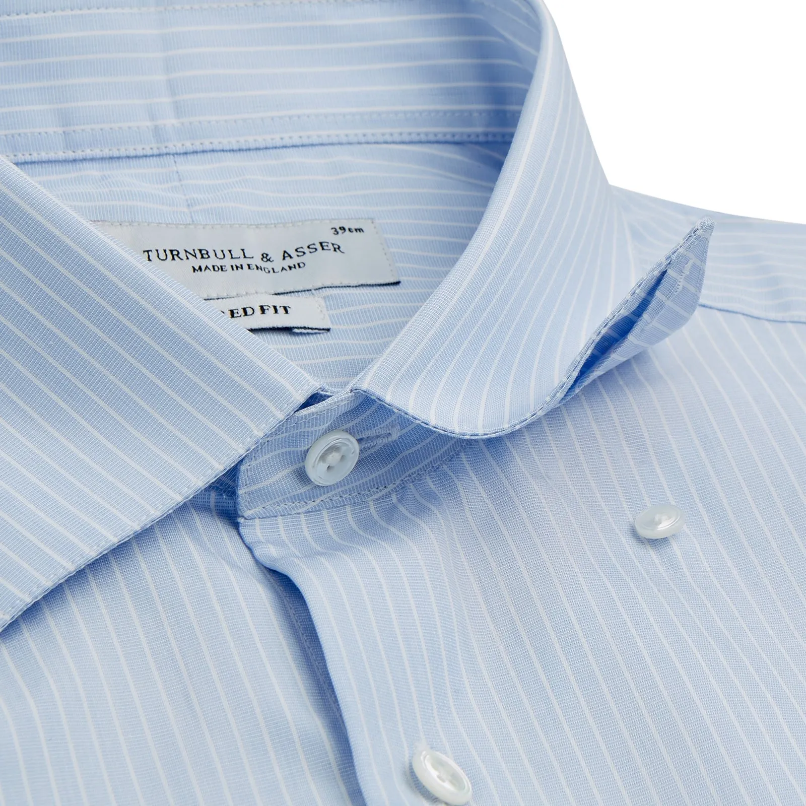 Tailored Fit Light Blue and White Pinstripe Shirt with Bury Collar and 3-Button Cuffs sold by Turnbull & Asser product image thumbnail 5