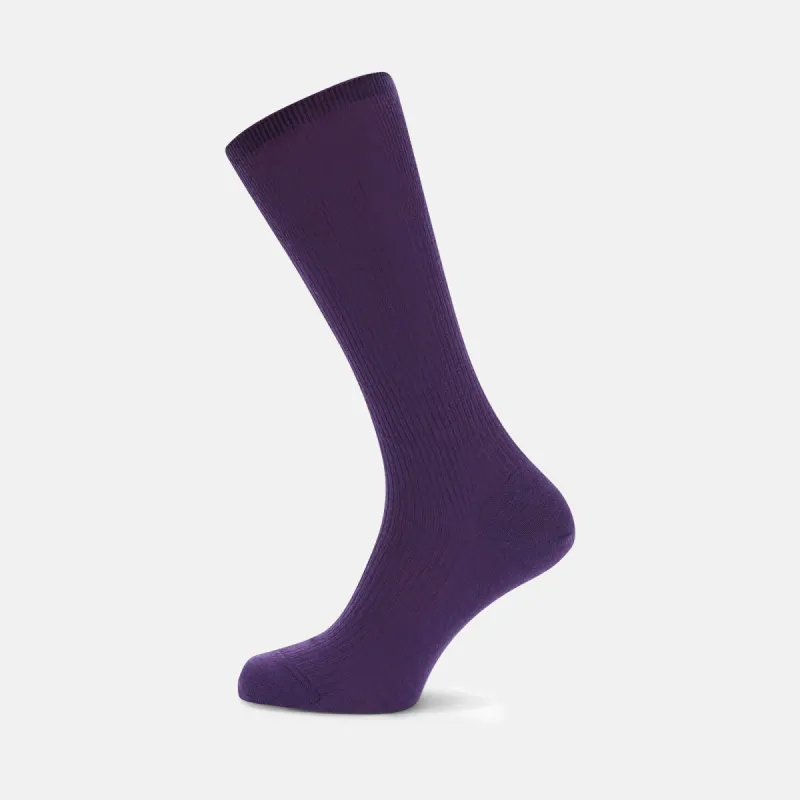 Dark Purple Mid-Length Merino Wool Socks sold by Turnbull & Asser