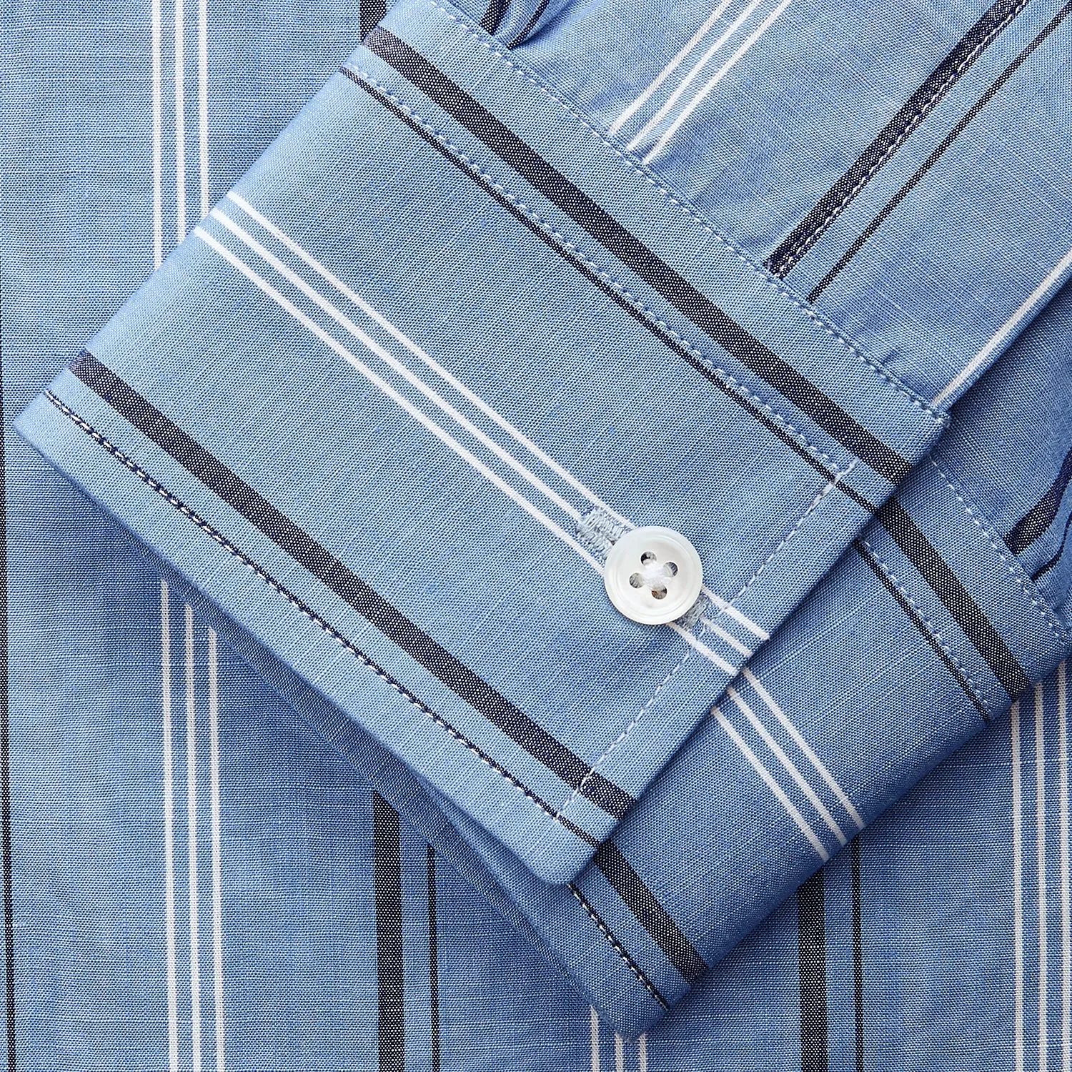 Blue Multi Chambray Stripe Weekend Fit Shirt with Derby Collar and 1 Button Cuffs sold by Turnbull & Asser product image thumbnail 4