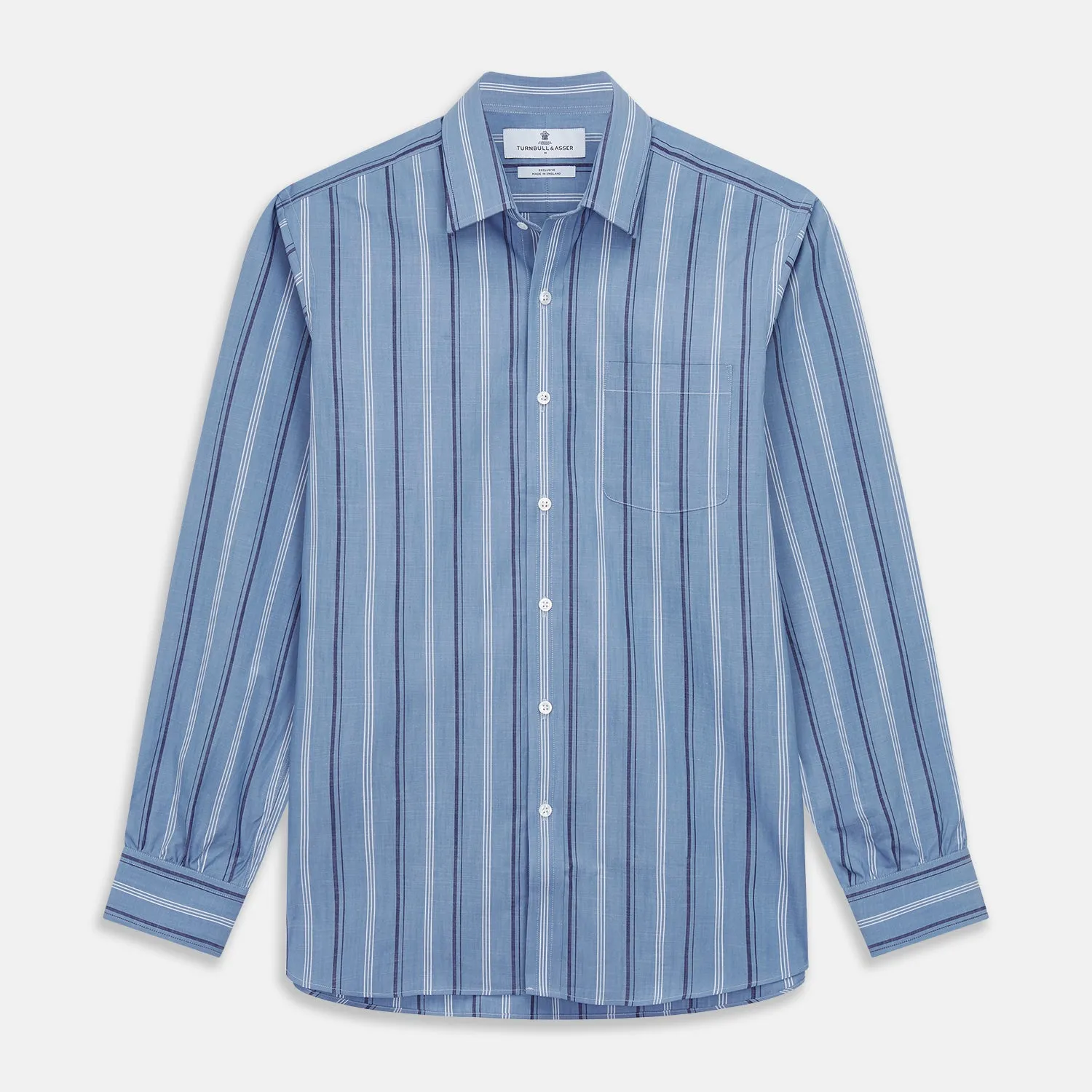 Blue Multi Chambray Stripe Weekend Fit Shirt with Derby Collar and 1 Button Cuffs sold by Turnbull & Asser product image thumbnail 2