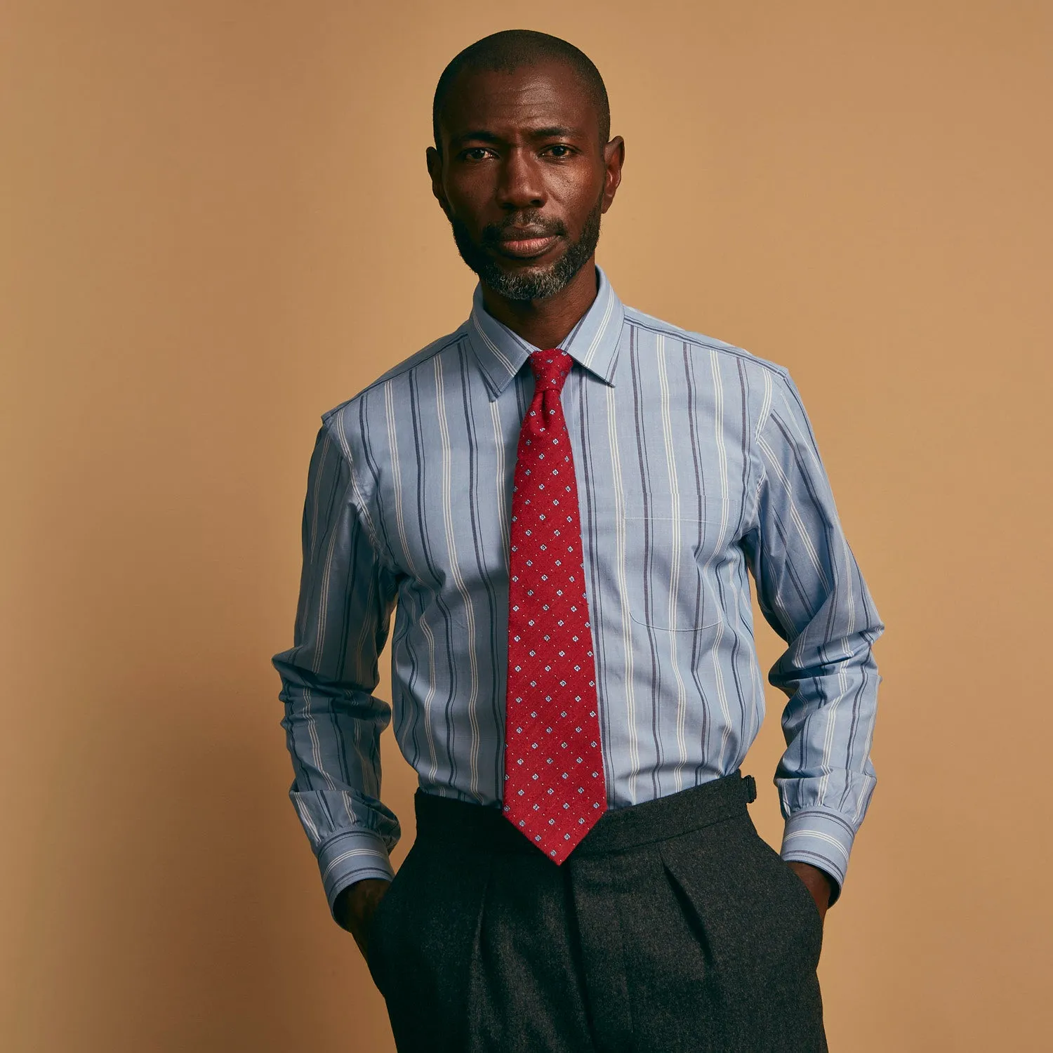 Blue Multi Chambray Stripe Weekend Fit Shirt with Derby Collar and 1 Button Cuffs sold by Turnbull & Asser