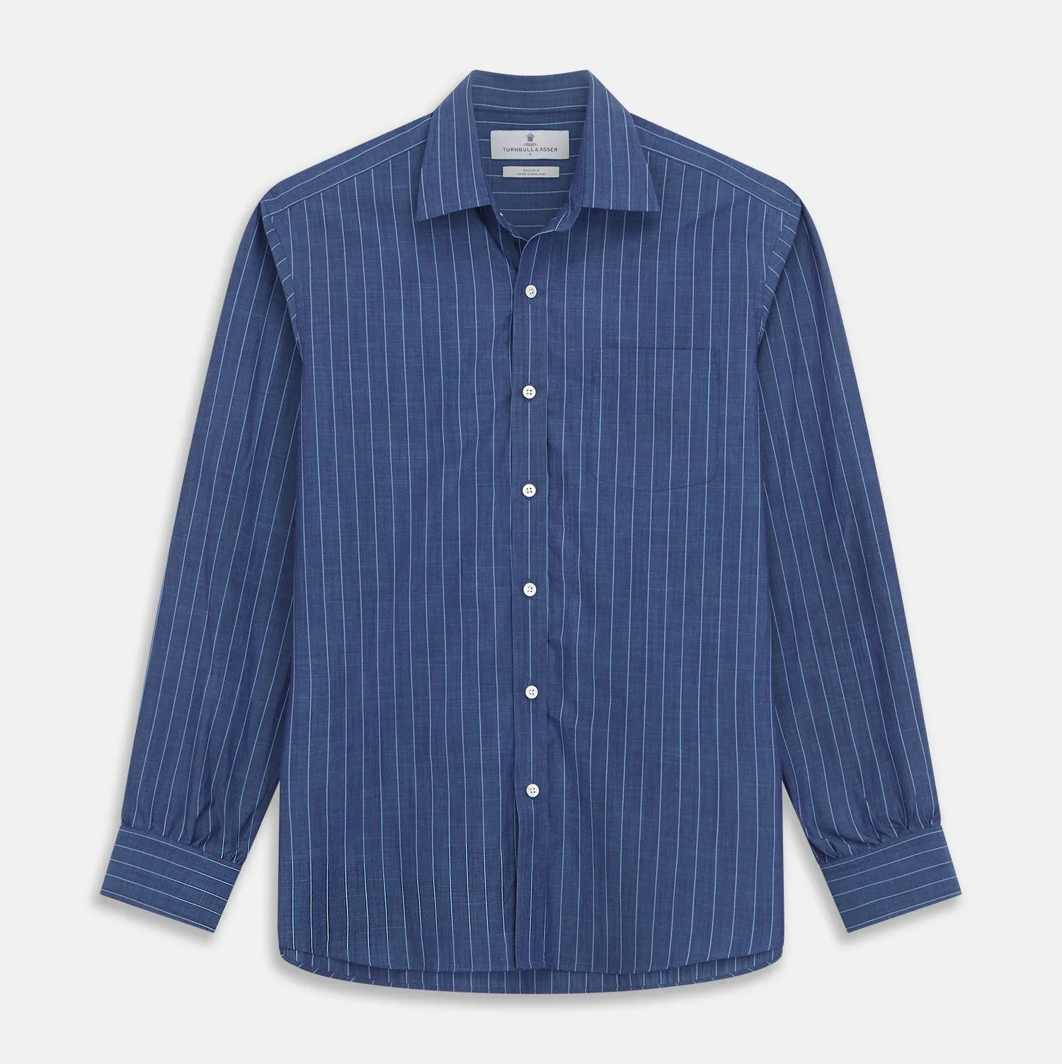 Blue Stripe Weekend Fit Nevis Shirt with Derby Collar and 1-Button Cuffs sold by Turnbull & Asser product image thumbnail 2