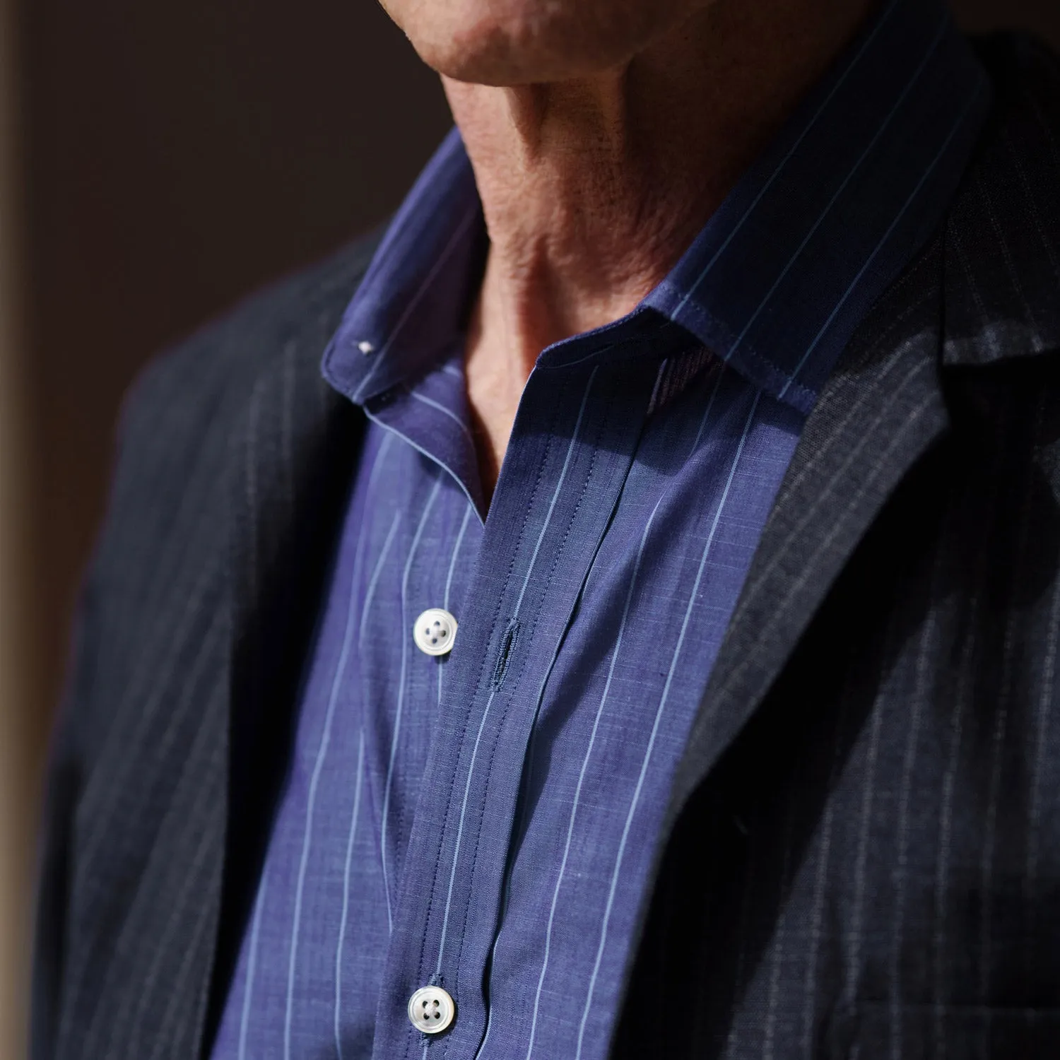 Blue Stripe Weekend Fit Nevis Shirt with Derby Collar and 1-Button Cuffs sold by Turnbull & Asser