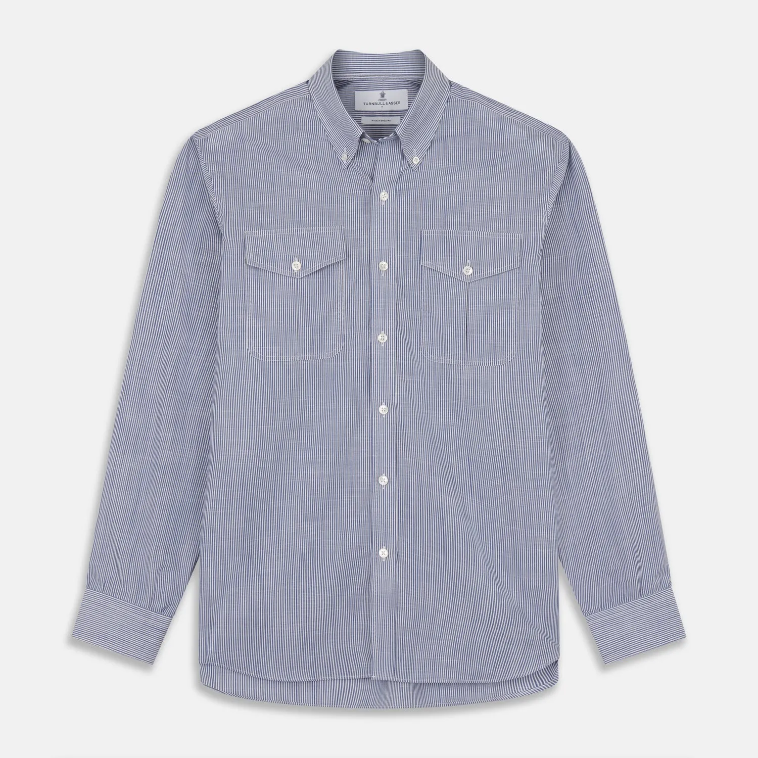 Indigo Chambray Stripe Weekend Fit Shirt With Dorset Collar sold by Turnbull & Asser