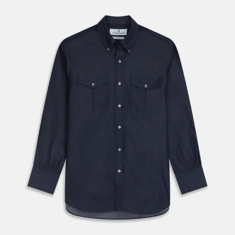 Navy Chambray Weekend Fit Shirt with Dorset Collar and 1-Button Cuffs sold by Turnbull & Asser