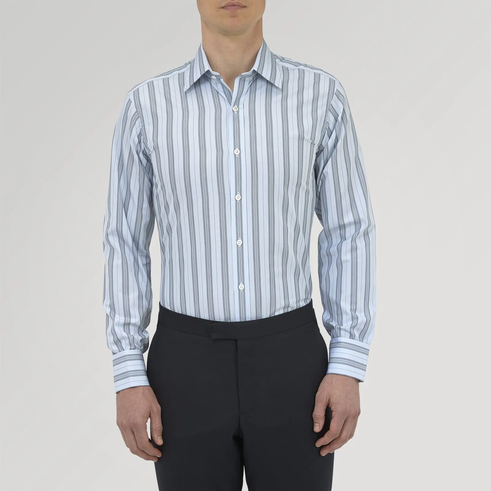 Grey, Turquoise and Sky Blue Mixed Stripe Shirt with T&A Collar and Double Cuffs sold by Turnbull & Asser product image thumbnail 2