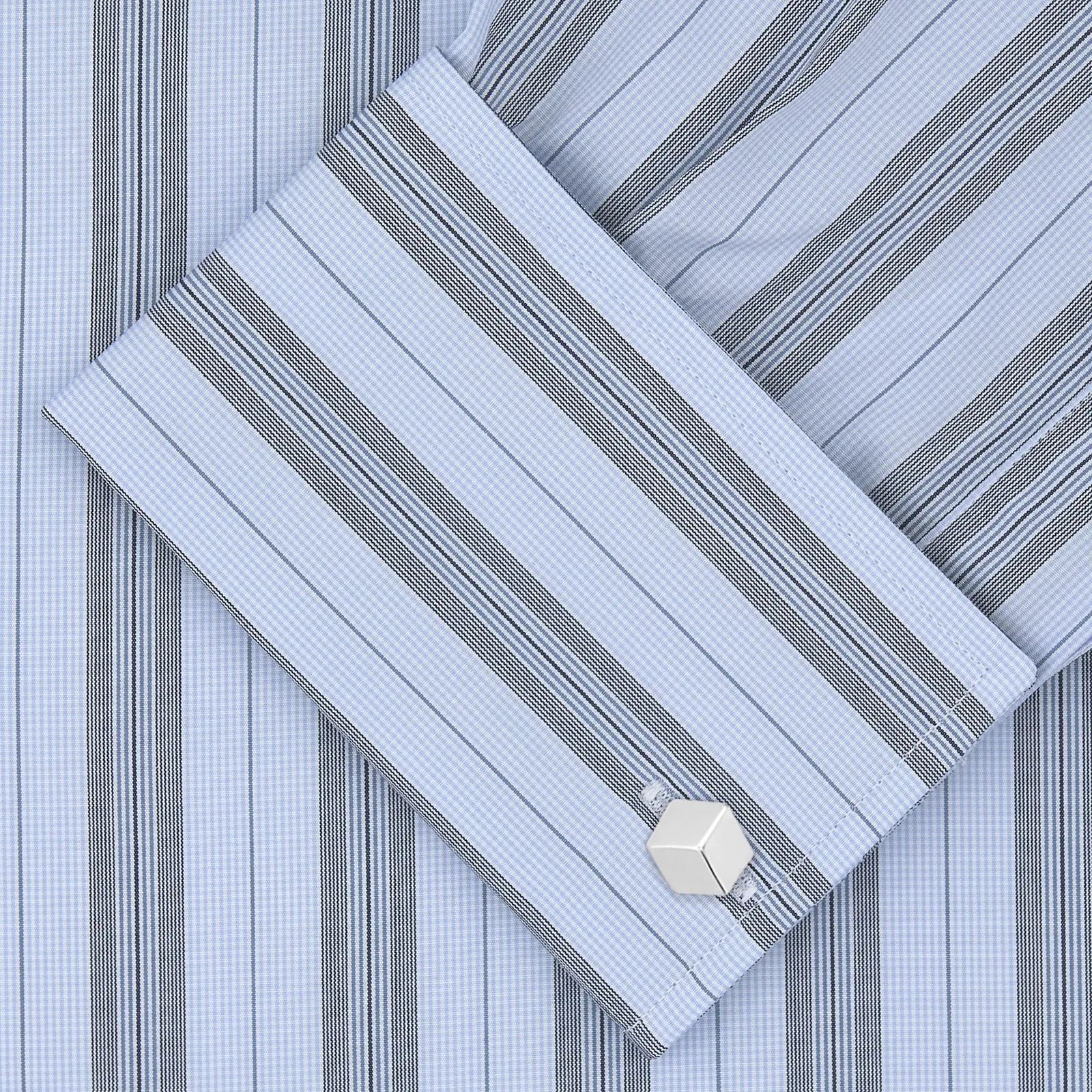 Grey, Turquoise and Sky Blue Mixed Stripe Shirt with T&A Collar and Double Cuffs sold by Turnbull & Asser product image thumbnail 4