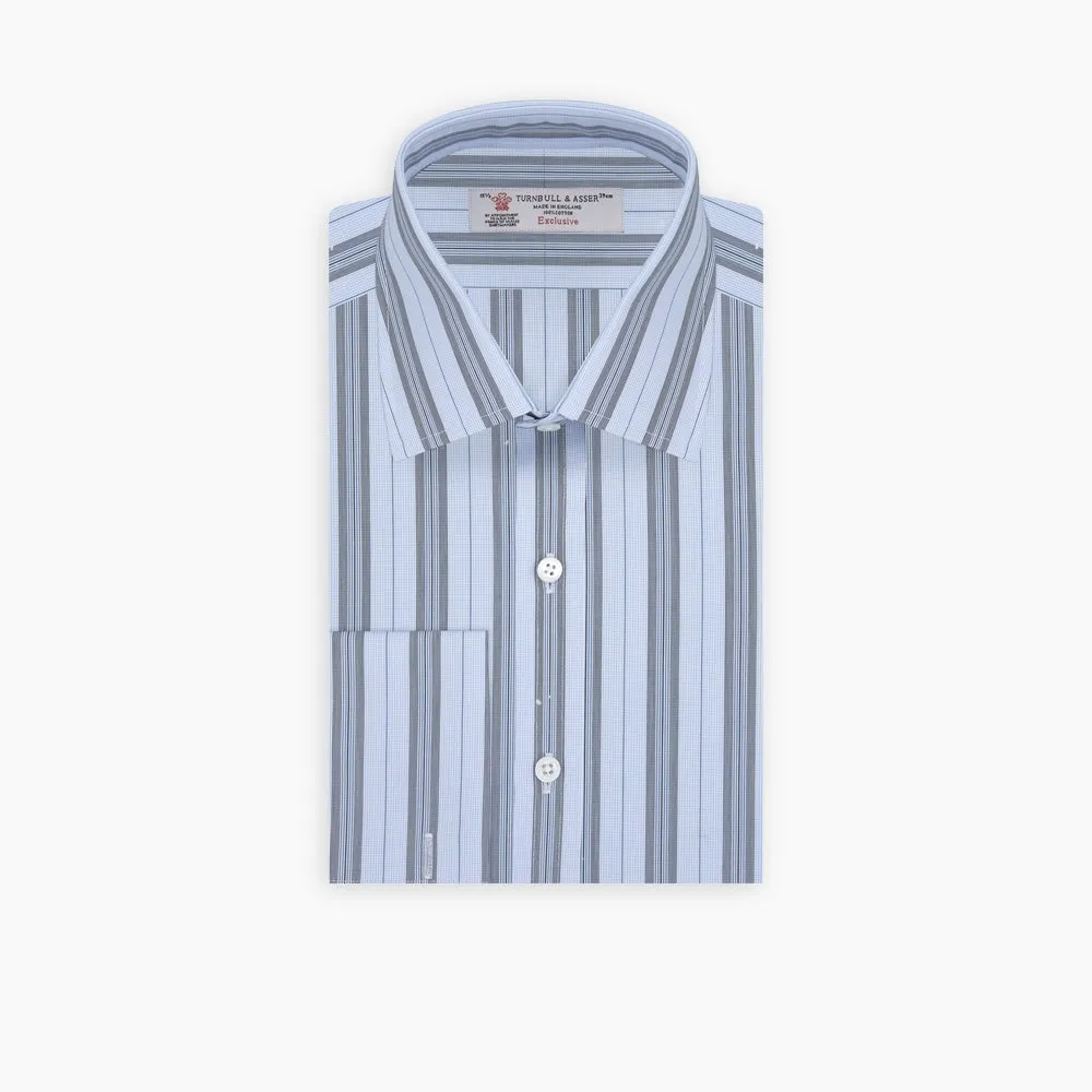 Grey, Turquoise and Sky Blue Mixed Stripe Shirt with T&A Collar and Double Cuffs sold by Turnbull & Asser product image thumbnail 5