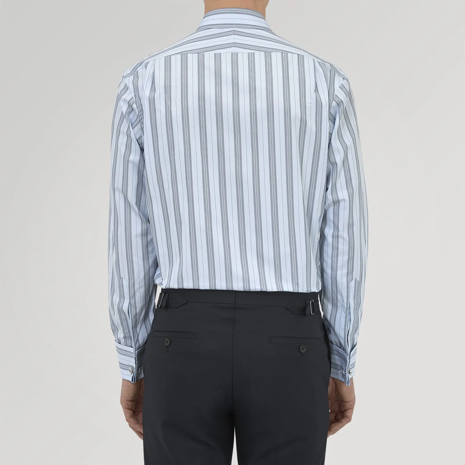 Grey, Turquoise and Sky Blue Mixed Stripe Shirt with T&A Collar and Double Cuffs sold by Turnbull & Asser product image thumbnail 3