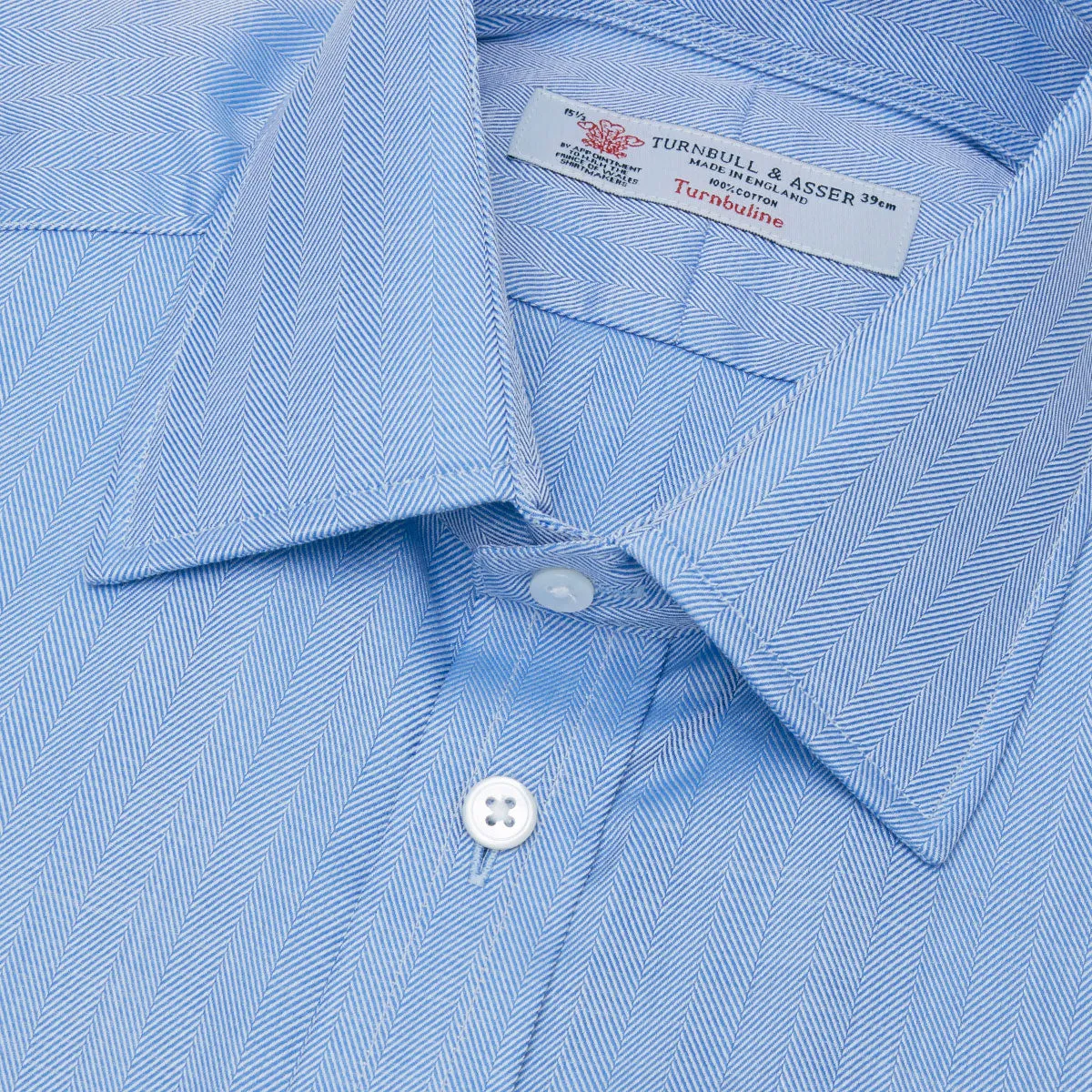 Blue Herringbone Superfine Cotton Shirt with T&A Collar and Double Cuffs sold by Turnbull & Asser product image thumbnail 5