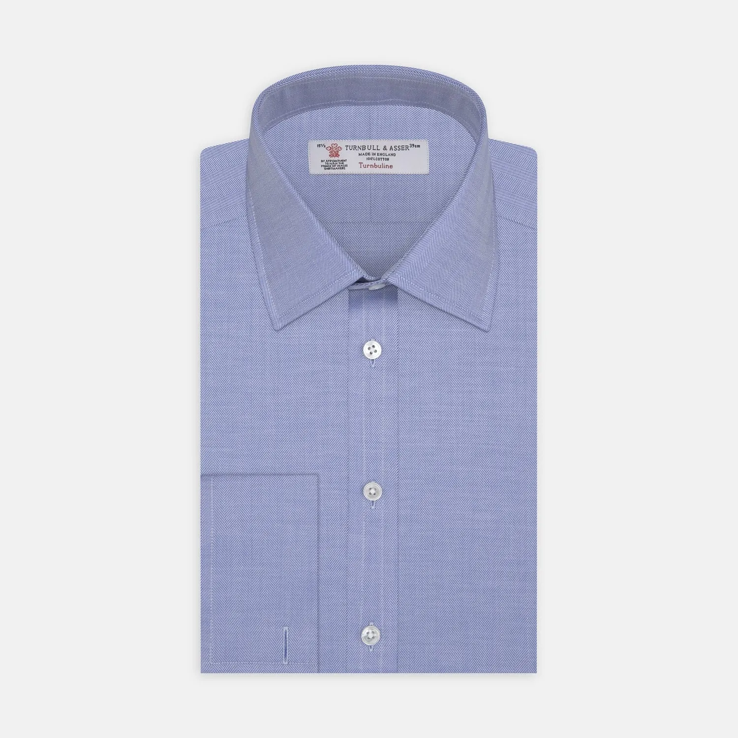 Blue Herringbone Superfine Cotton Shirt with T&A Collar and Double Cuffs sold by Turnbull & Asser