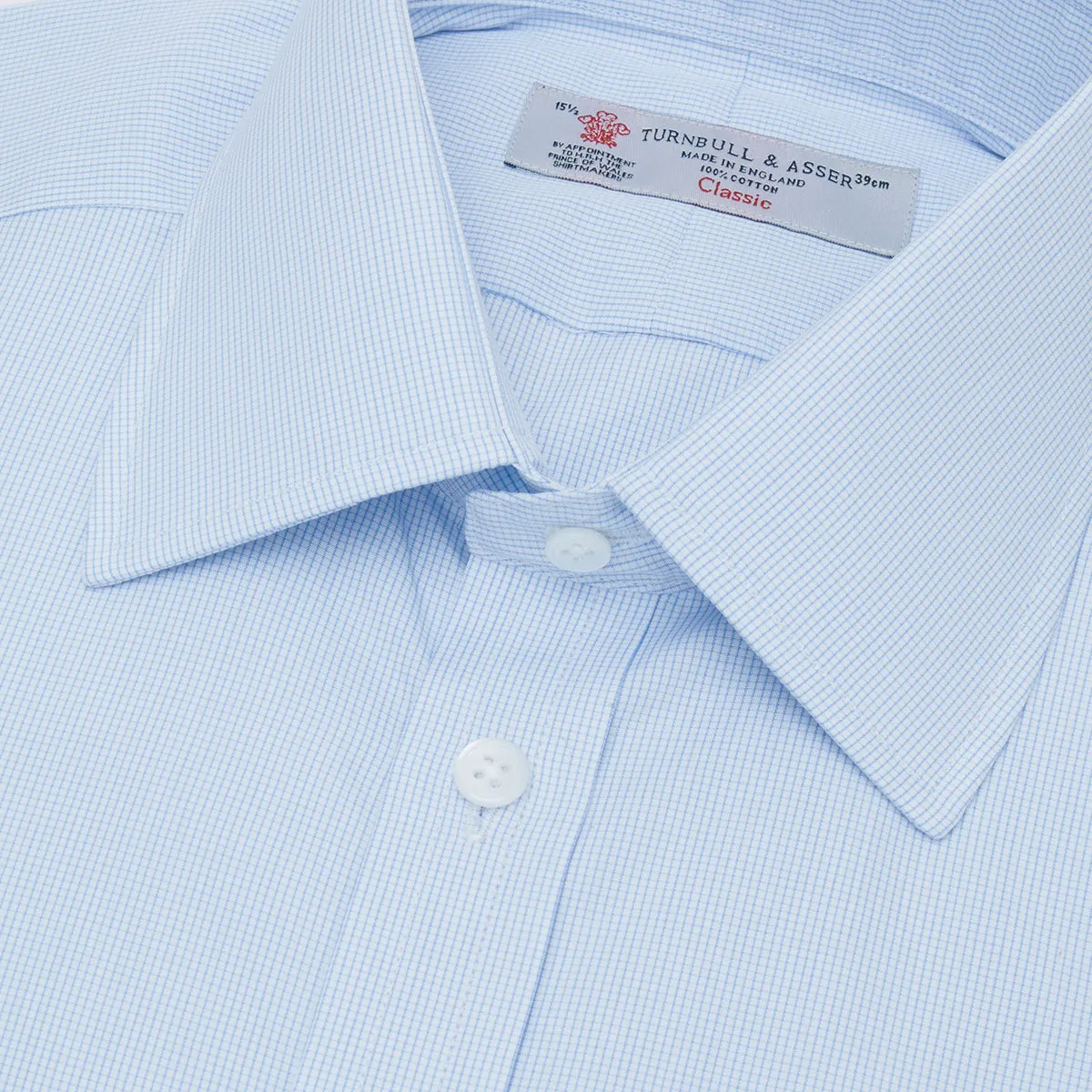 Light Blue Fine Check Shirt with T&A Collar and Double Cuffs sold by Turnbull & Asser product image thumbnail 5