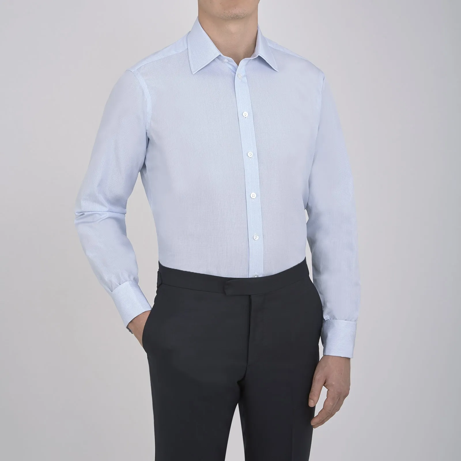 Light Blue Fine Check Shirt with T&A Collar and Double Cuffs sold by Turnbull & Asser product image thumbnail 2