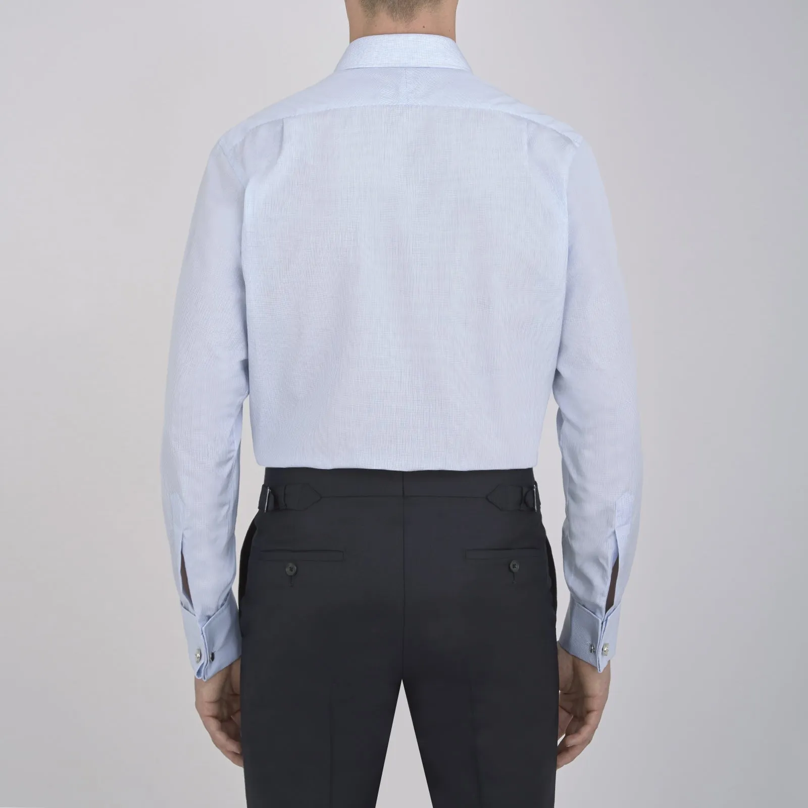 Light Blue Fine Check Shirt with T&A Collar and Double Cuffs sold by Turnbull & Asser product image thumbnail 3