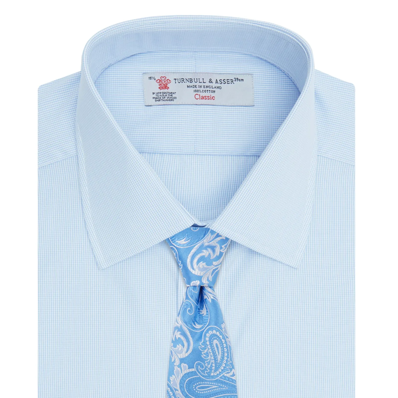 Light Blue Fine Check Shirt with T&A Collar and Double Cuffs sold by Turnbull & Asser product image thumbnail 4