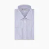 Blue and White Fine Stripe Cotton Shirt with T&A Collar and Double Cuff sold by Turnbull & Asser