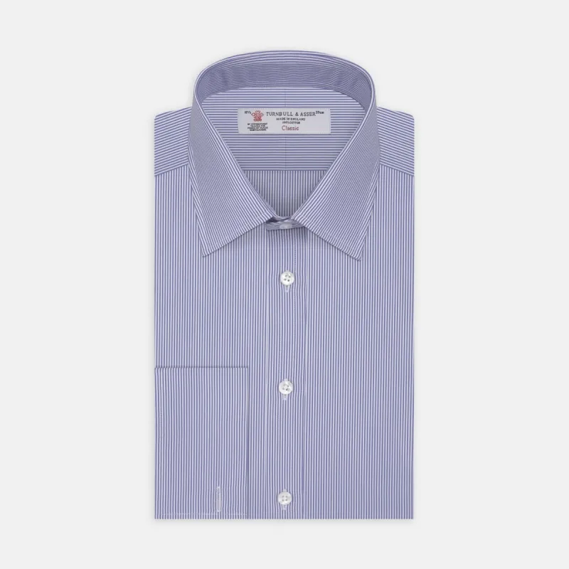 Blue Fine Bengal Stripe Shirt with T&A Collar and Double Cuffs sold by Turnbull & Asser