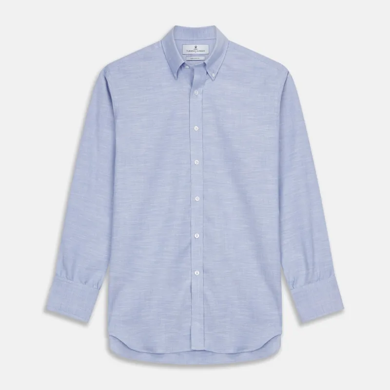 Mid-Blue Chambray Weekend Fit Shirt with Dorset Collar and 1-Button Cuffs sold by Turnbull & Asser