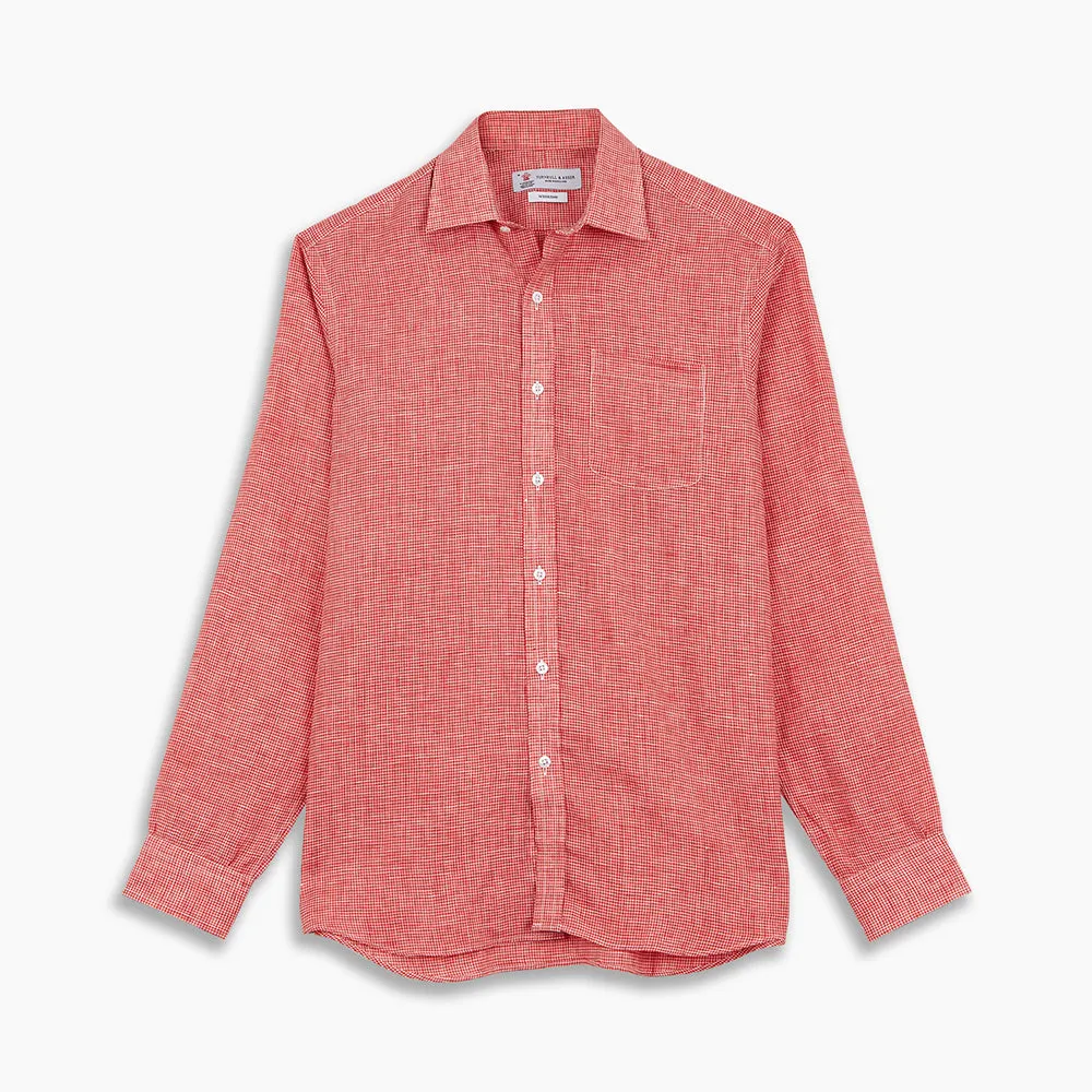 Weekend Fit Red Check Linen Shirt with Derby Collar and 1-Button Cuffs sold by Turnbull & Asser product image thumbnail 4