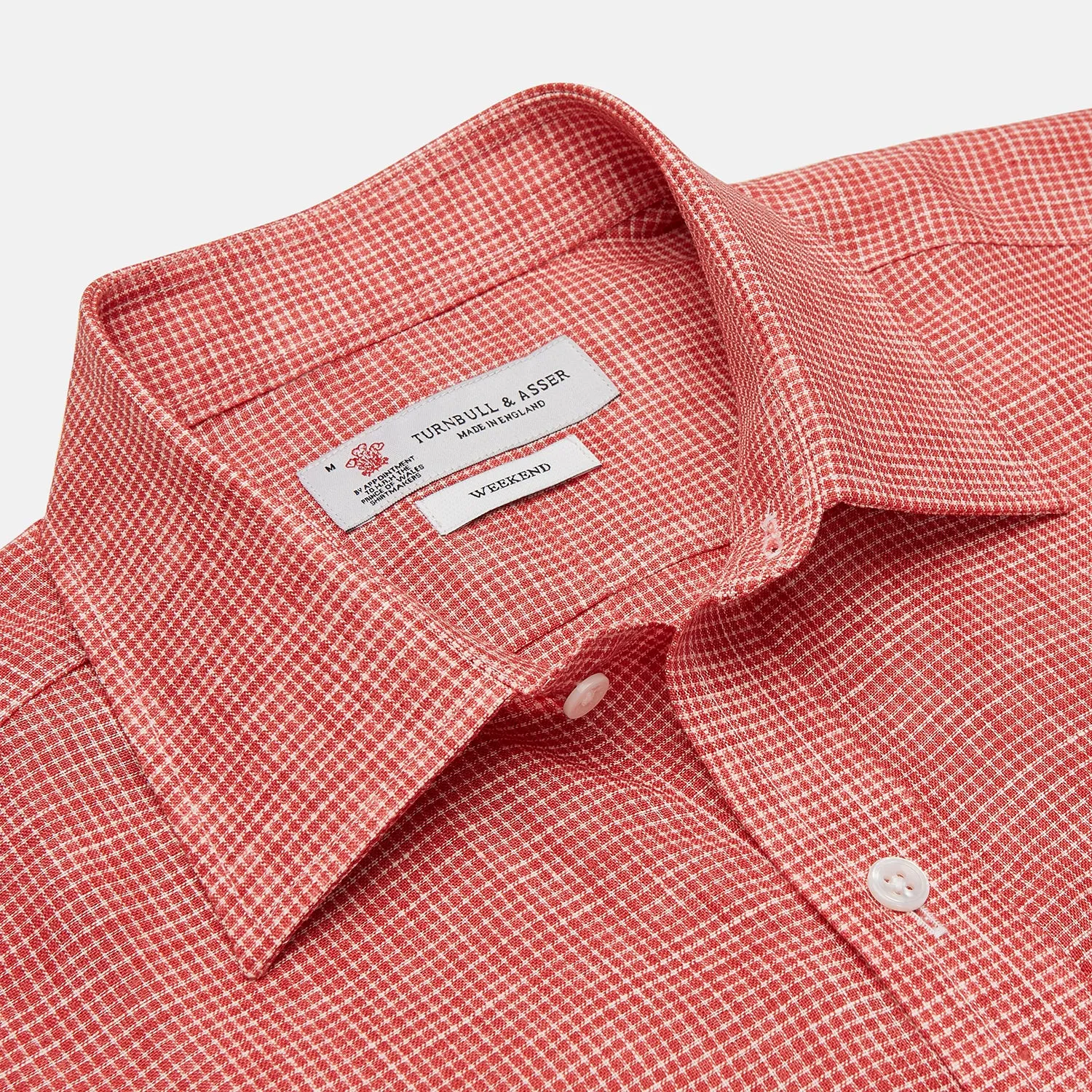 Weekend Fit Red Check Linen Shirt with Derby Collar and 1-Button Cuffs sold by Turnbull & Asser product image thumbnail 3