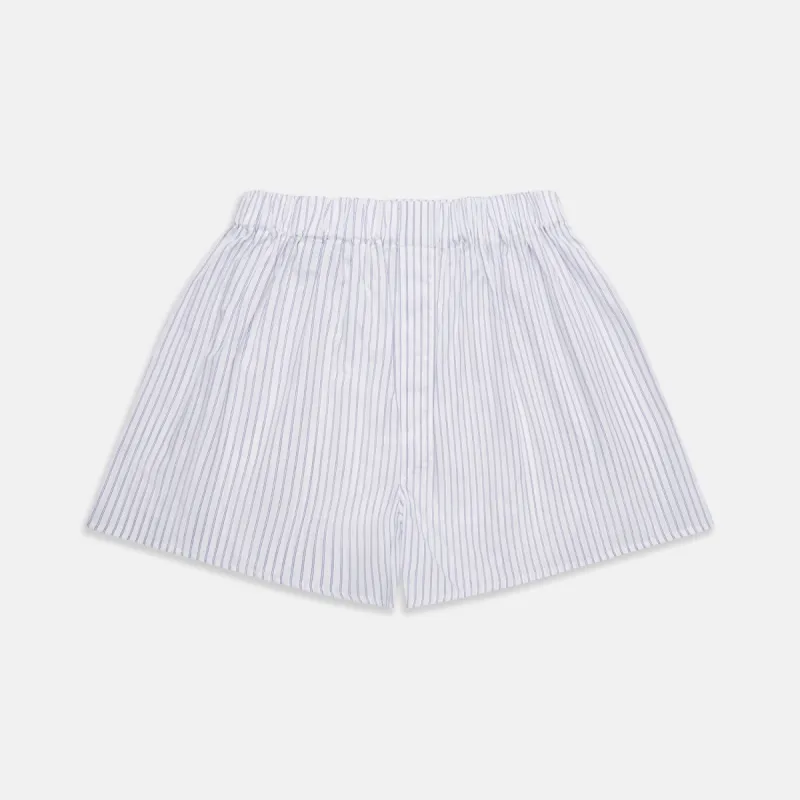 White and Blue Halo Stripe Cotton Godfrey Boxer Shorts sold by Turnbull & Asser