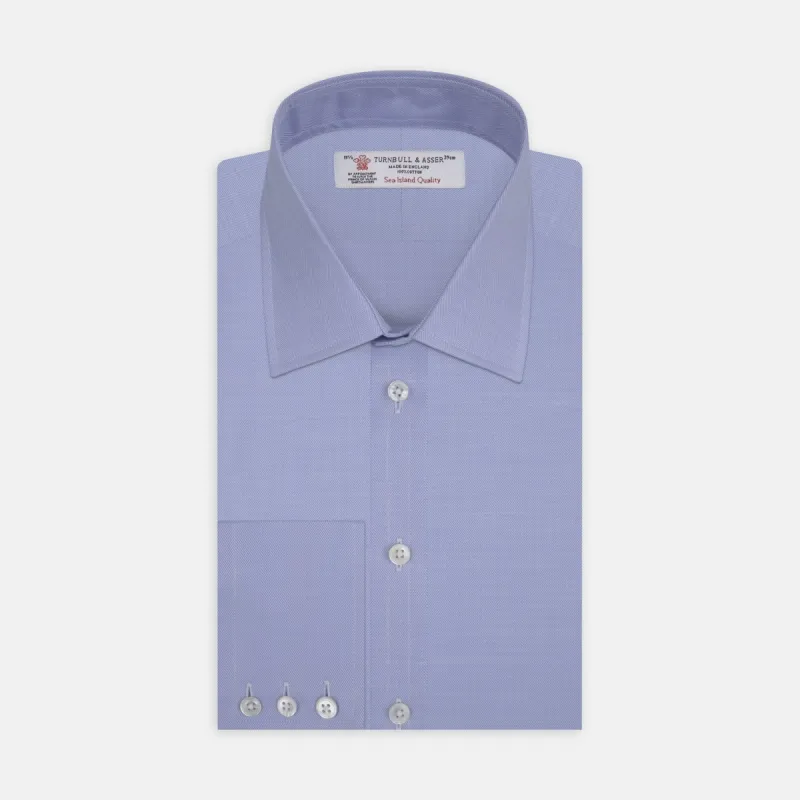 Blue Herringbone Sea Island Quality Cotton Shirt with T&A Collar and 3-Button Cuffs sold by Turnbull & Asser