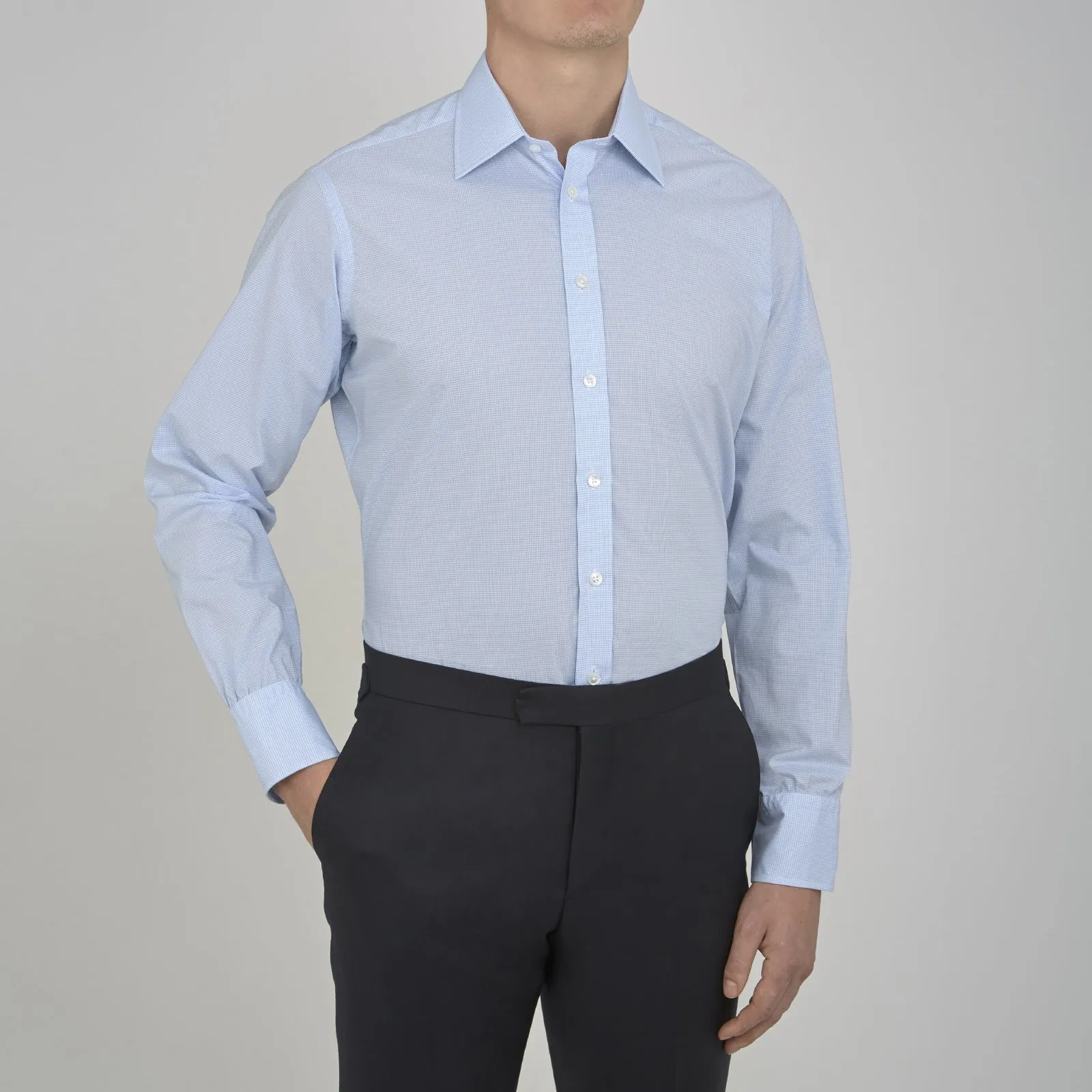 Sky Blue Micro-Check Cotton Shirt with T&A Collar and 3-Button Cuffs sold by Turnbull & Asser product image thumbnail 2