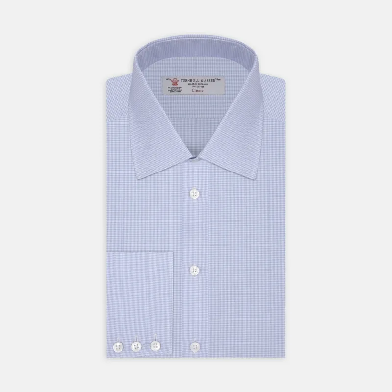 Sky Blue Micro-Check Cotton Shirt with T&A Collar and 3-Button Cuffs sold by Turnbull & Asser