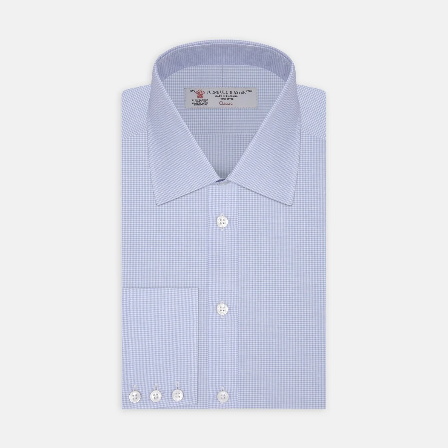 Sky Blue Micro-Check Cotton Shirt with T&A Collar and 3-Button Cuffs sold by Turnbull & Asser
