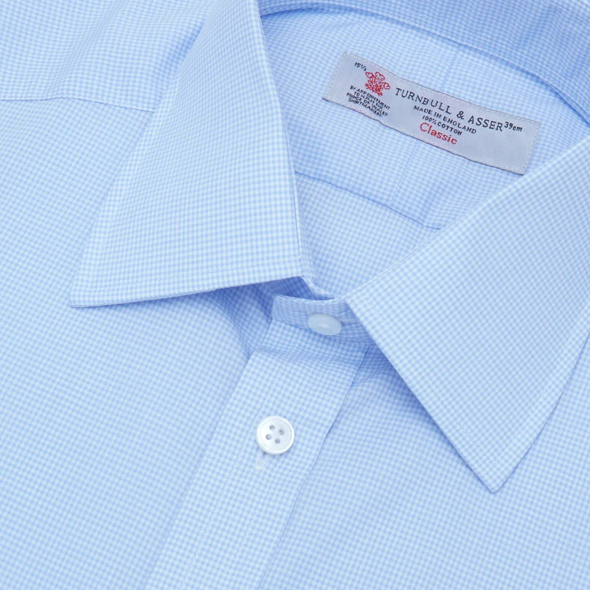 Sky Blue Micro-Check Cotton Shirt with T&A Collar and 3-Button Cuffs sold by Turnbull & Asser product image thumbnail 5