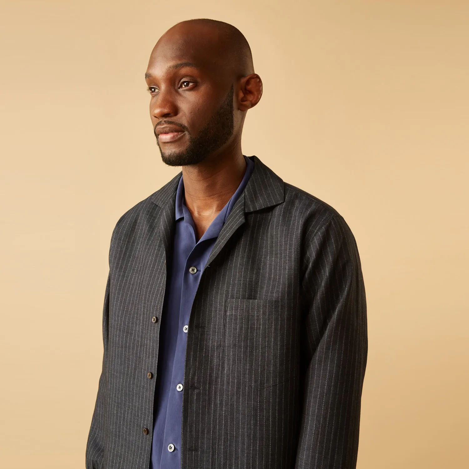 Navy Tailored Pinstriped Shirt Jacket sold by Turnbull & Asser product image thumbnail 3