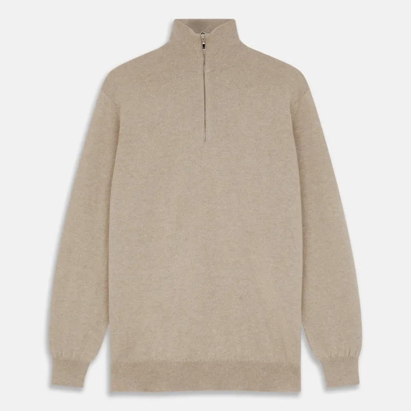 Beige Lennox Half-Zip Jumper sold by Turnbull & Asser