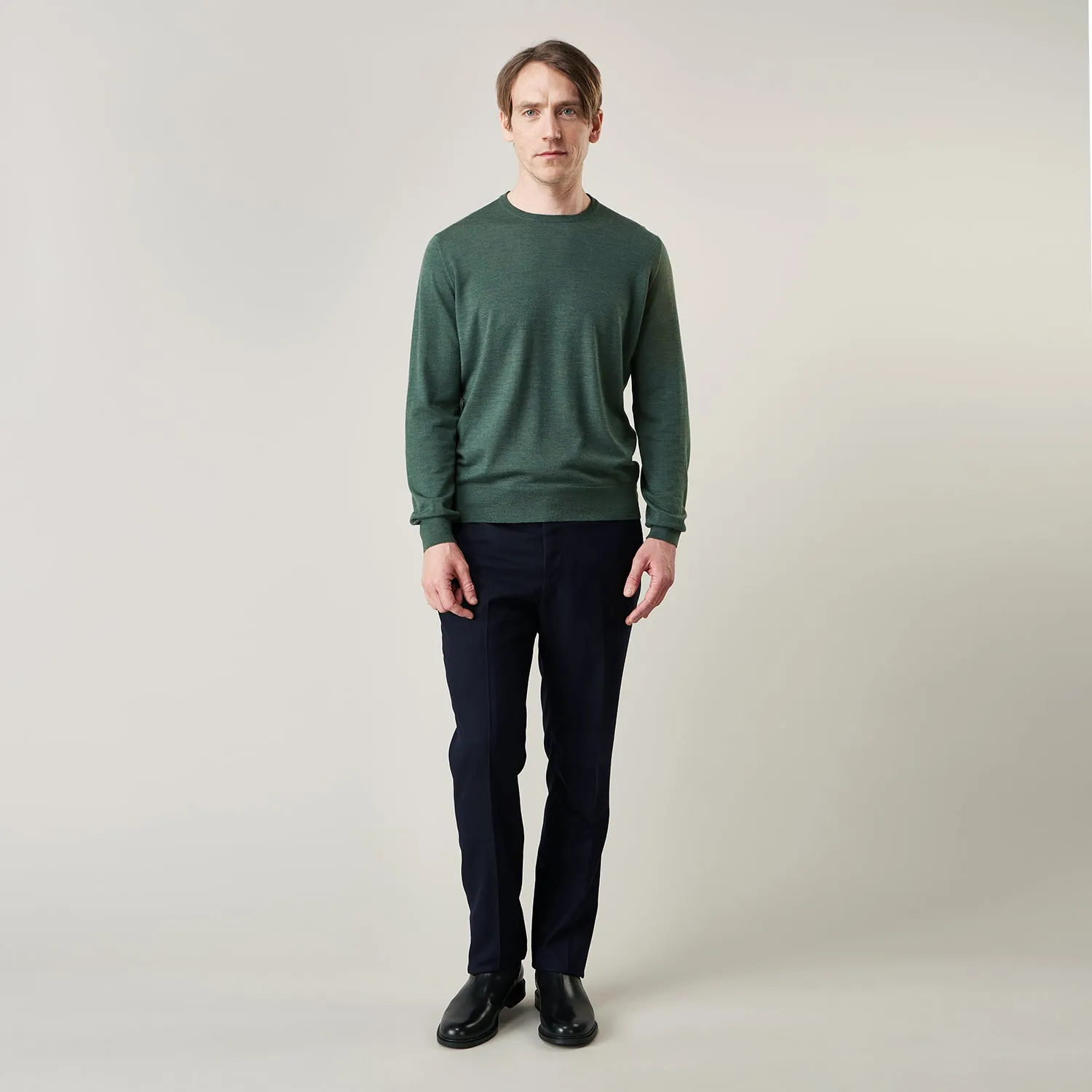Bottle Green Merino Kingston Crew Neck Jumper sold by Turnbull & Asser